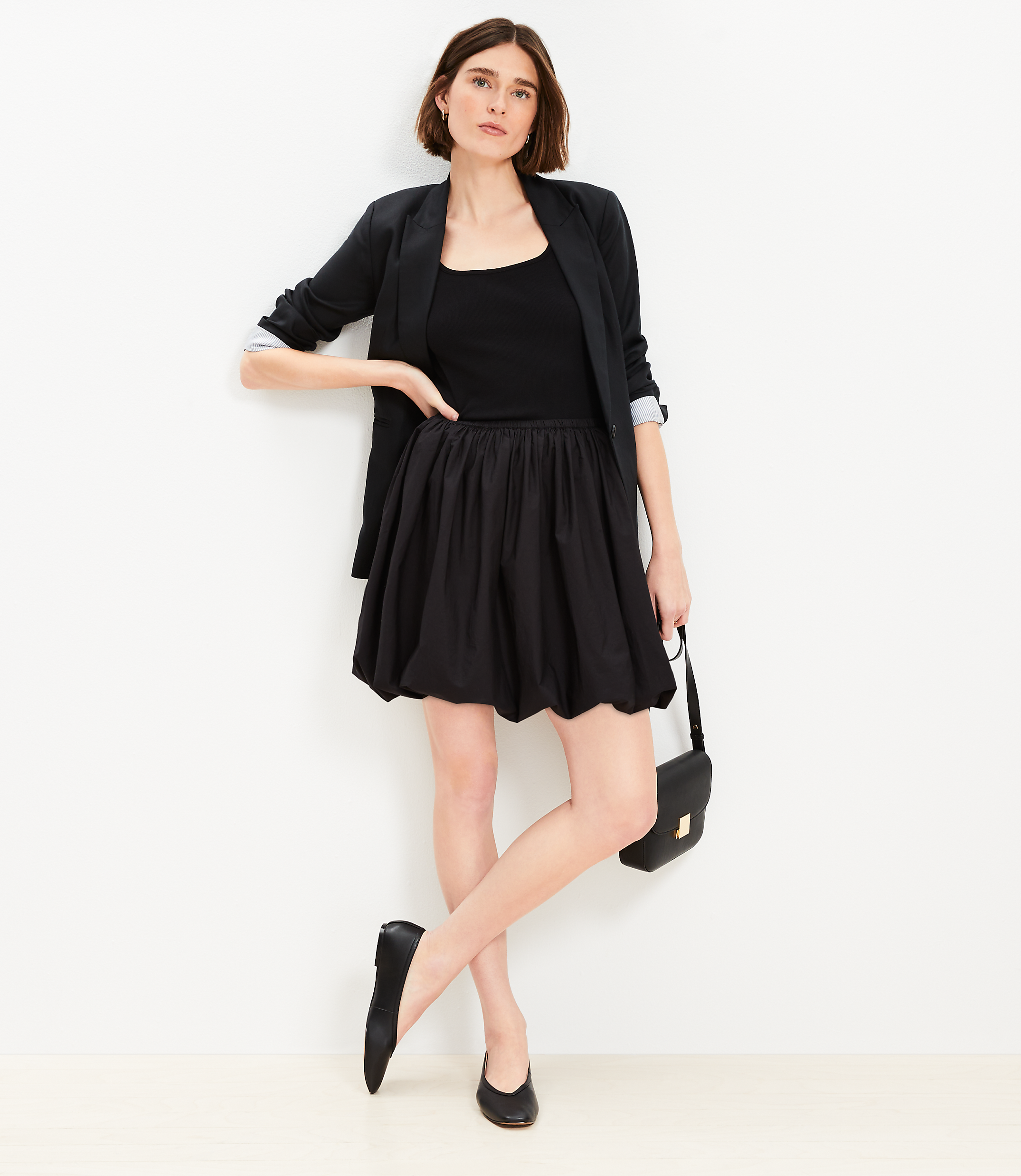 Poplin Ruched Bubble Mini Skirt