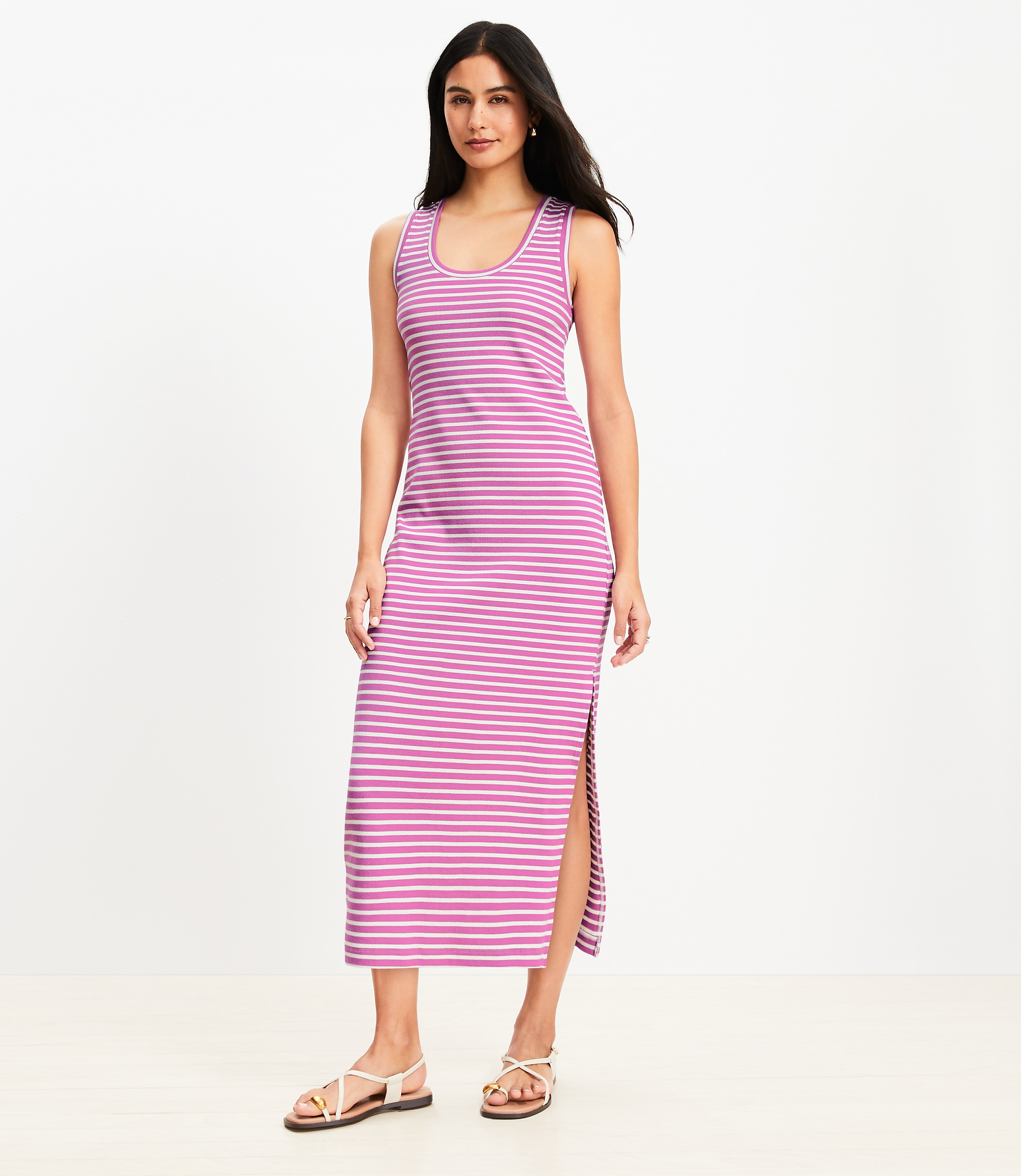 Petite Stripe Perfect Ribbed Tank Midi Dress