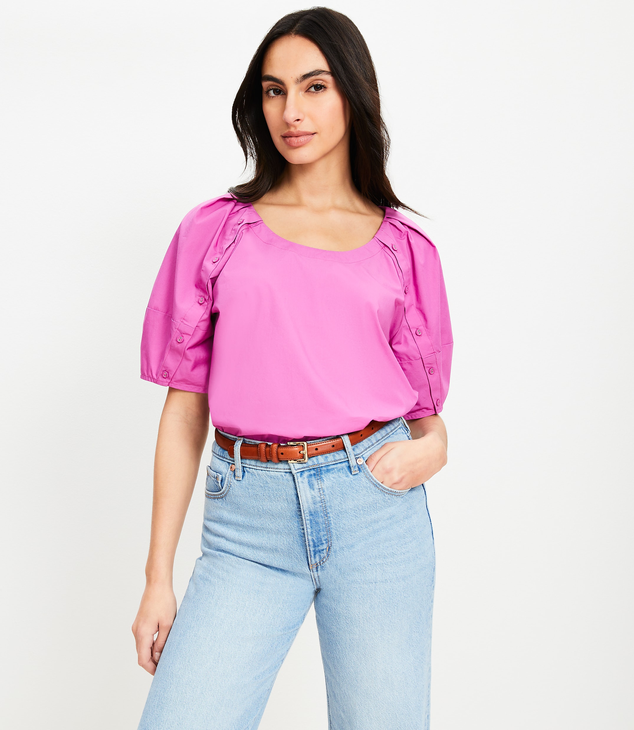 Poplin Button Sleeve Top