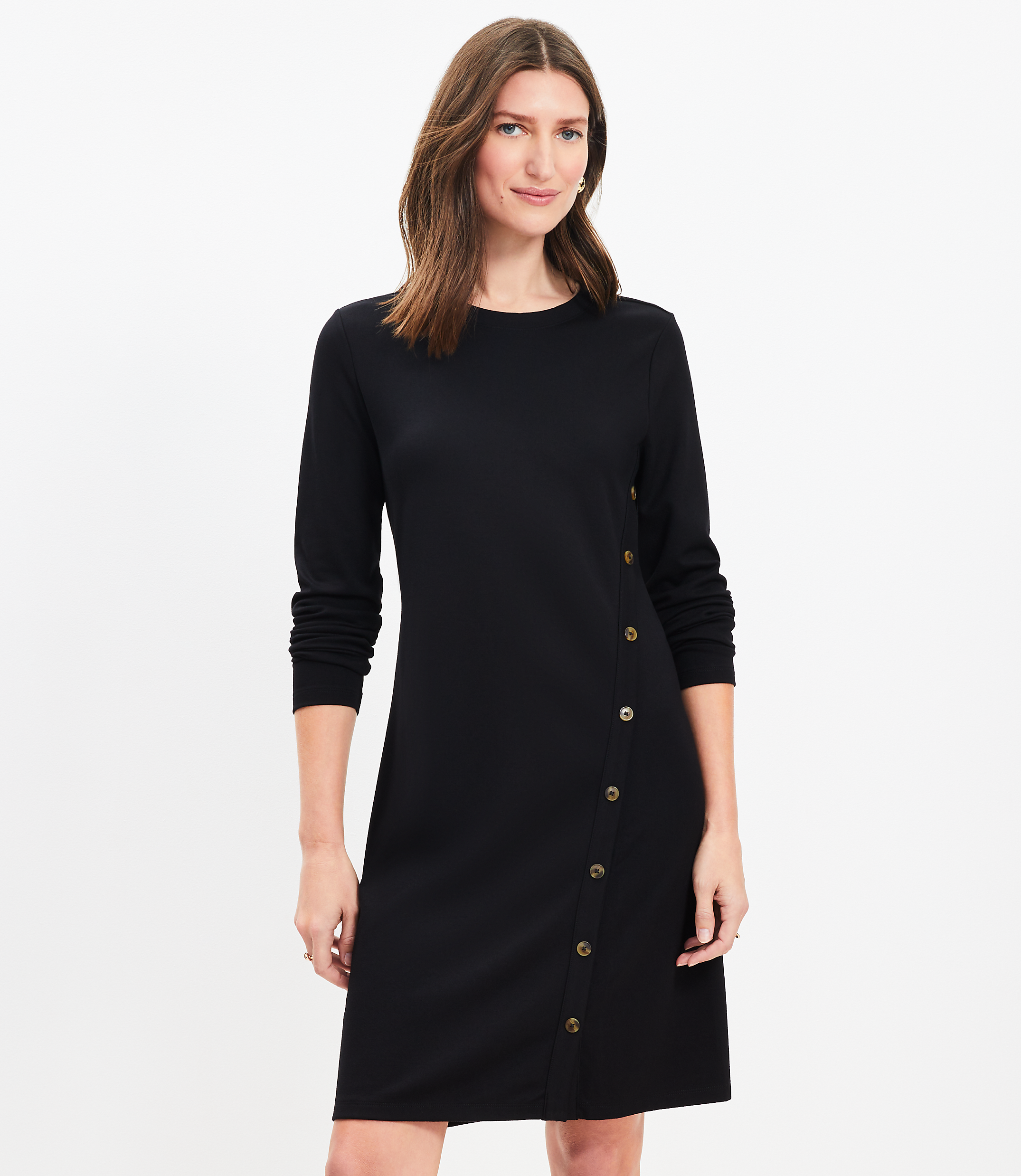 Petite Side Button Long Sleeve Mini Dress
