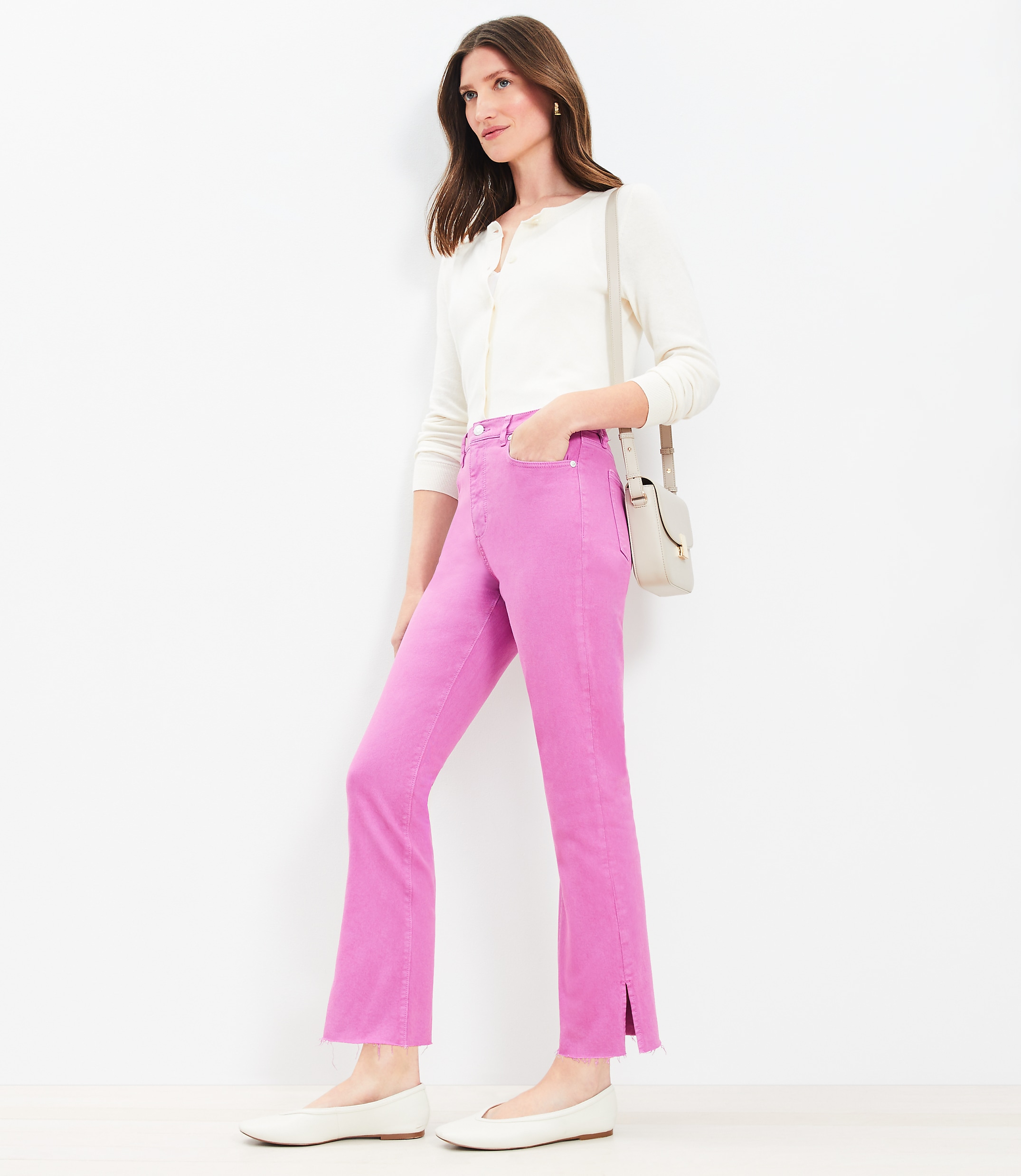Vent Hem High Rise Kick Crop Jeans in Sugar Plum