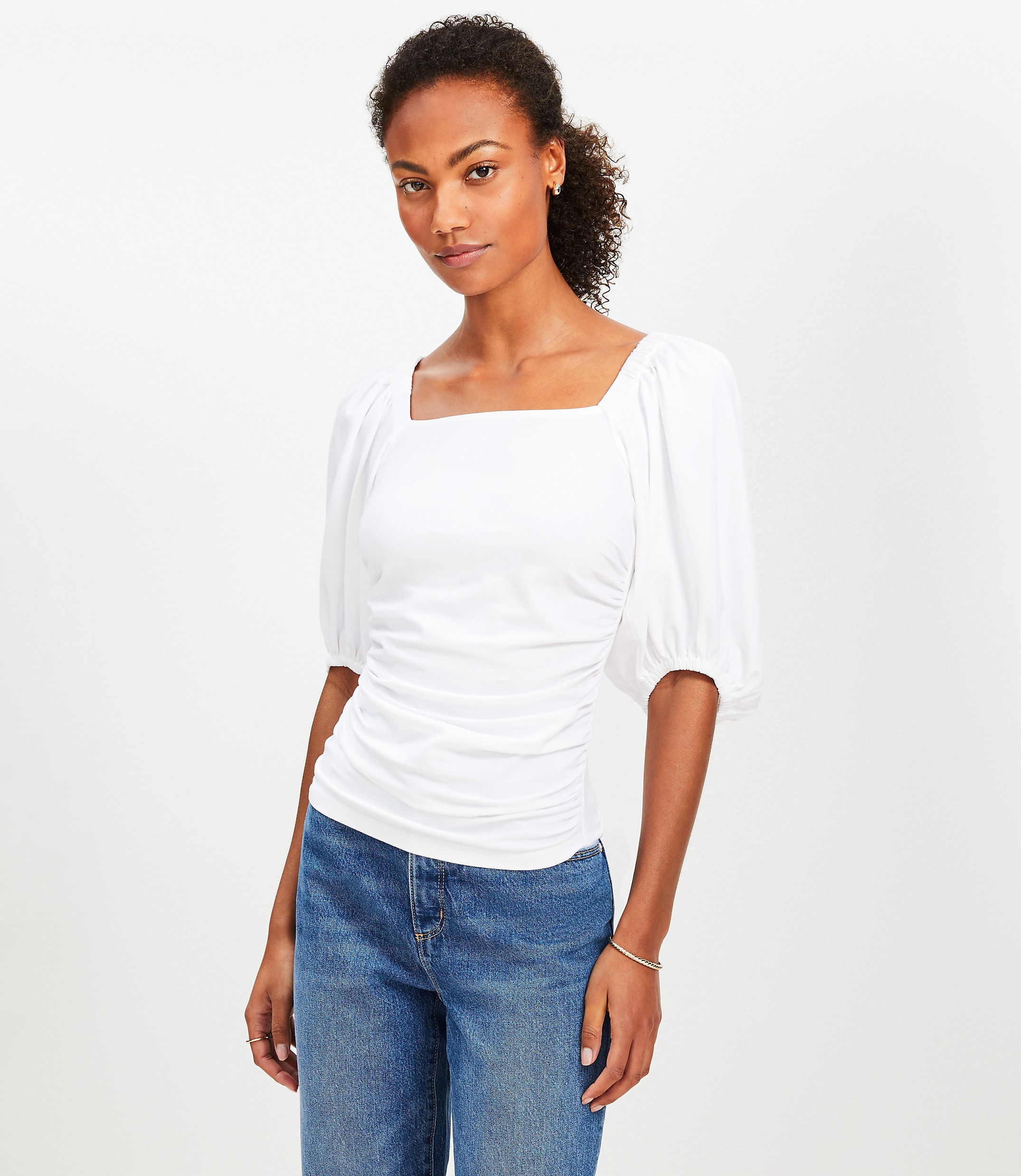 Ruched Bubble Sleeve Top