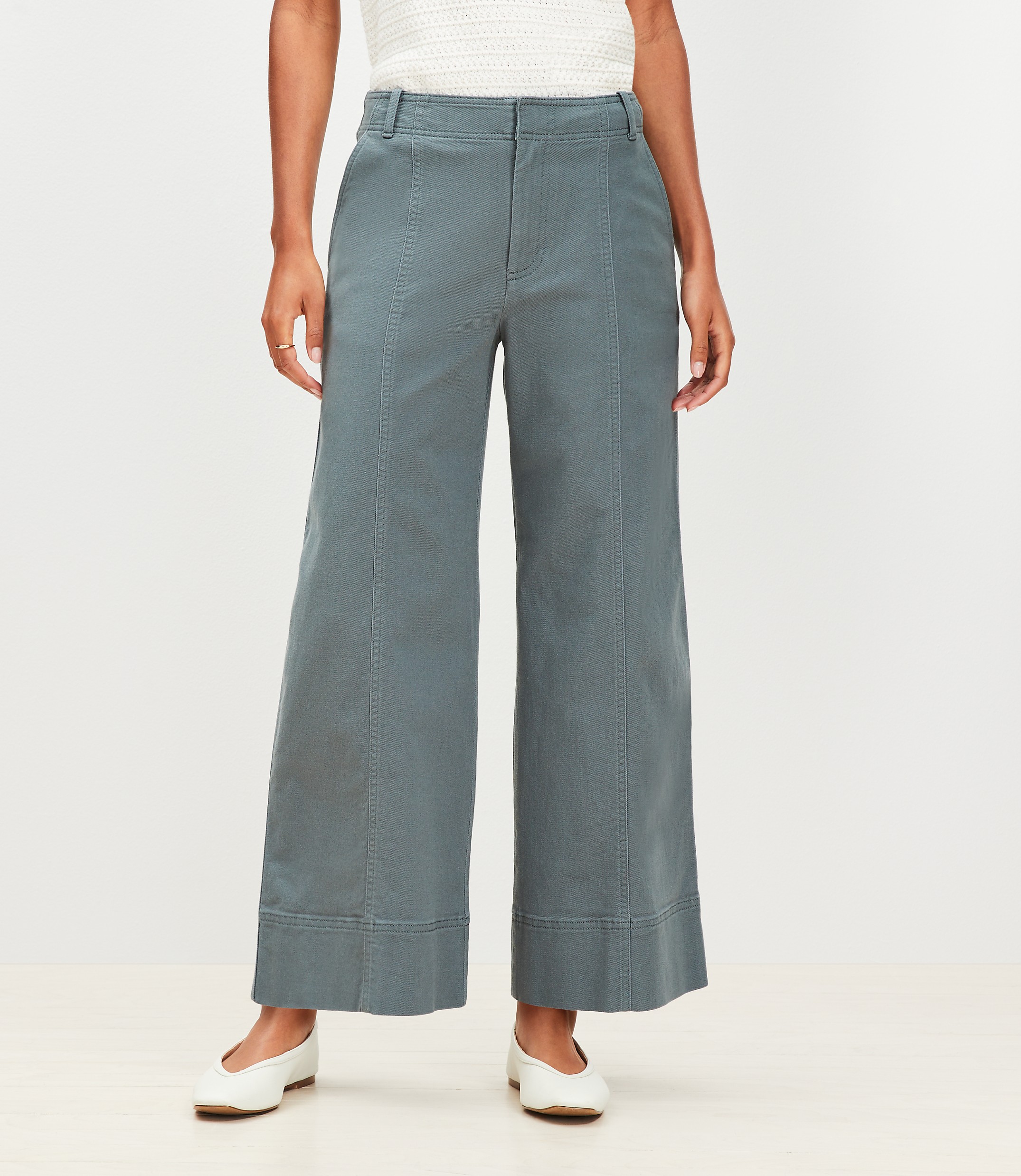 Petite Curvy Seamed Palmer Wide Leg Crop Pants in Twill