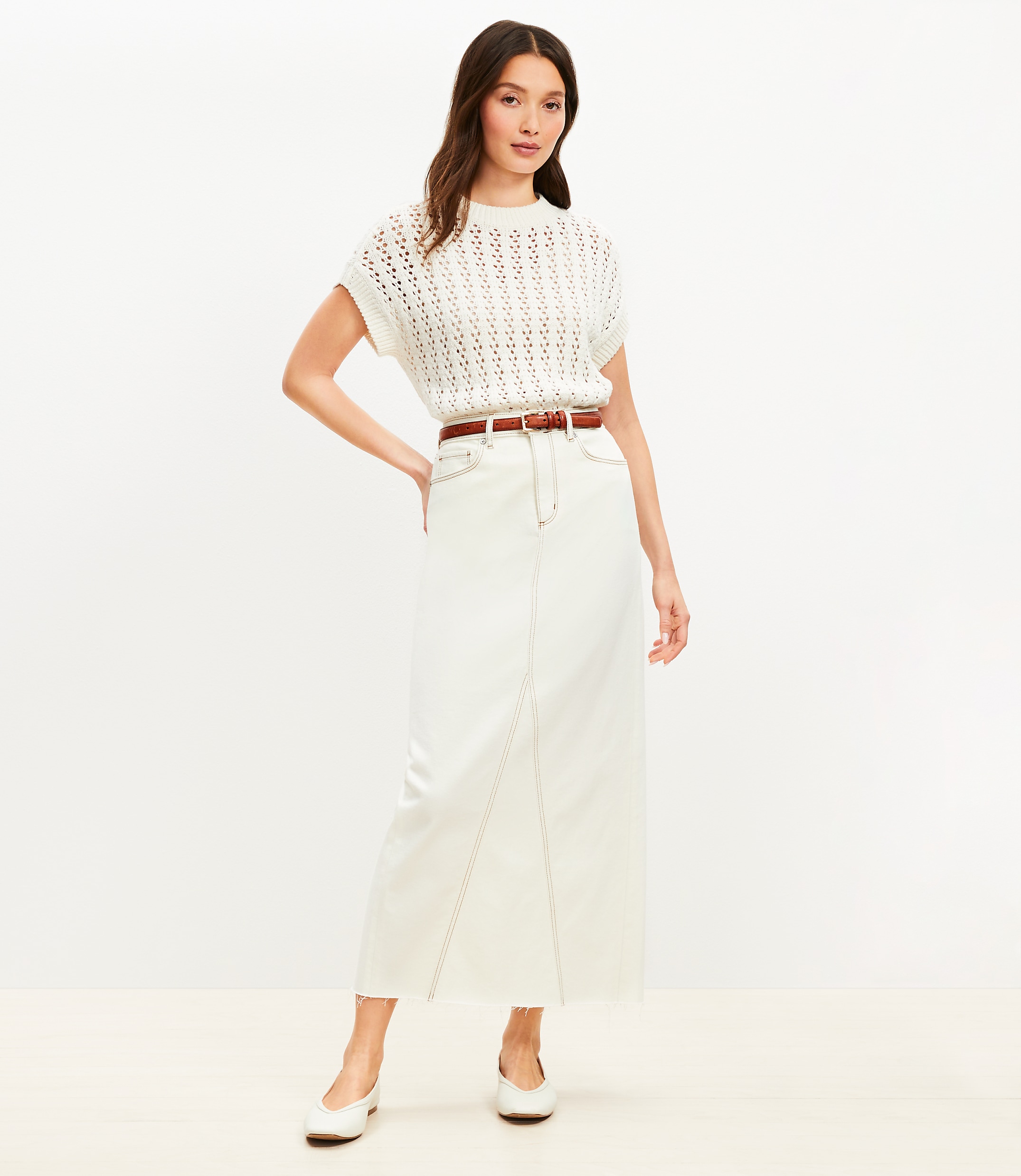Denim Maxi Skirt in Ecru