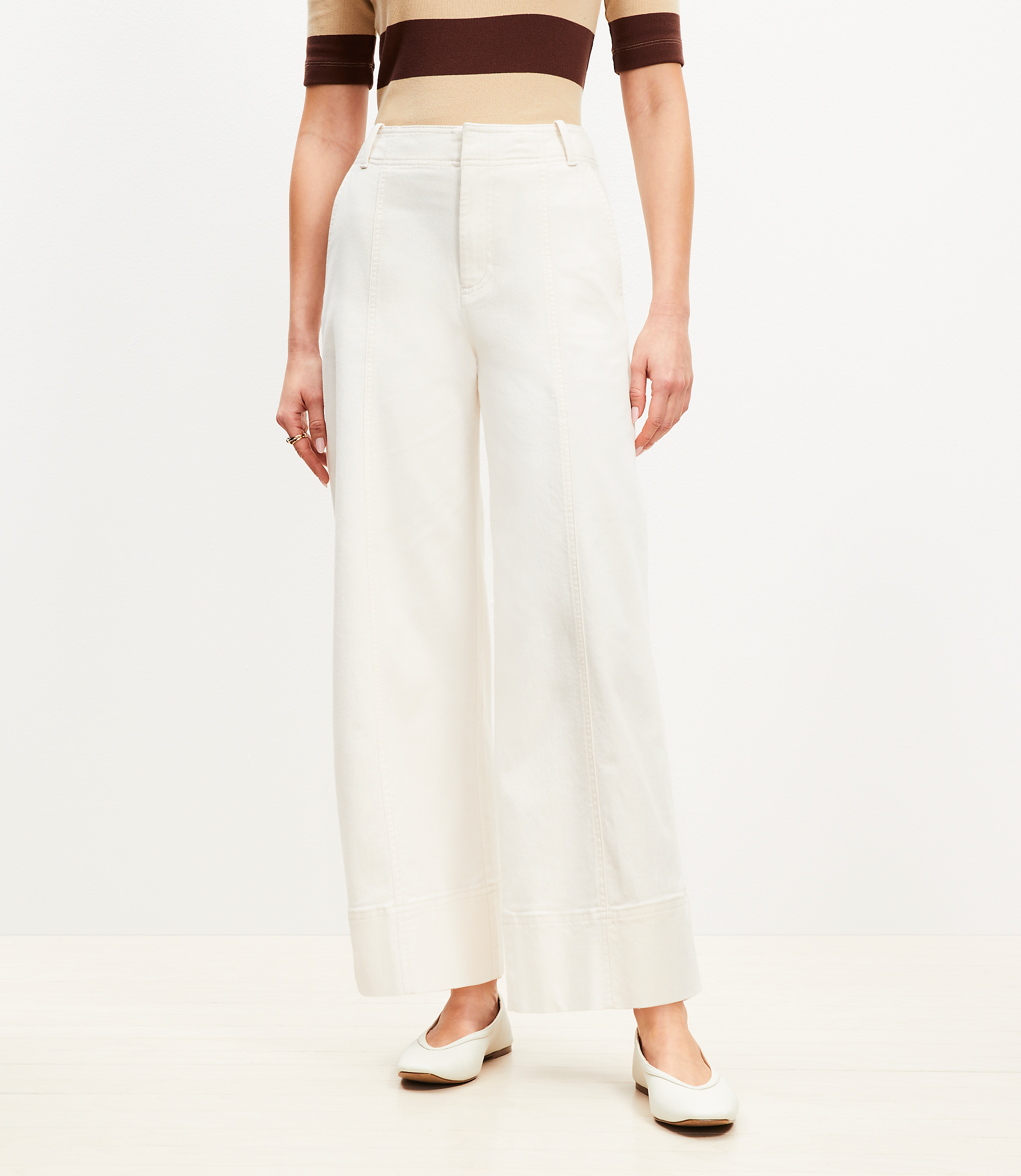 Curvy Seamed Palmer Wide Leg Crop Pants in Twill