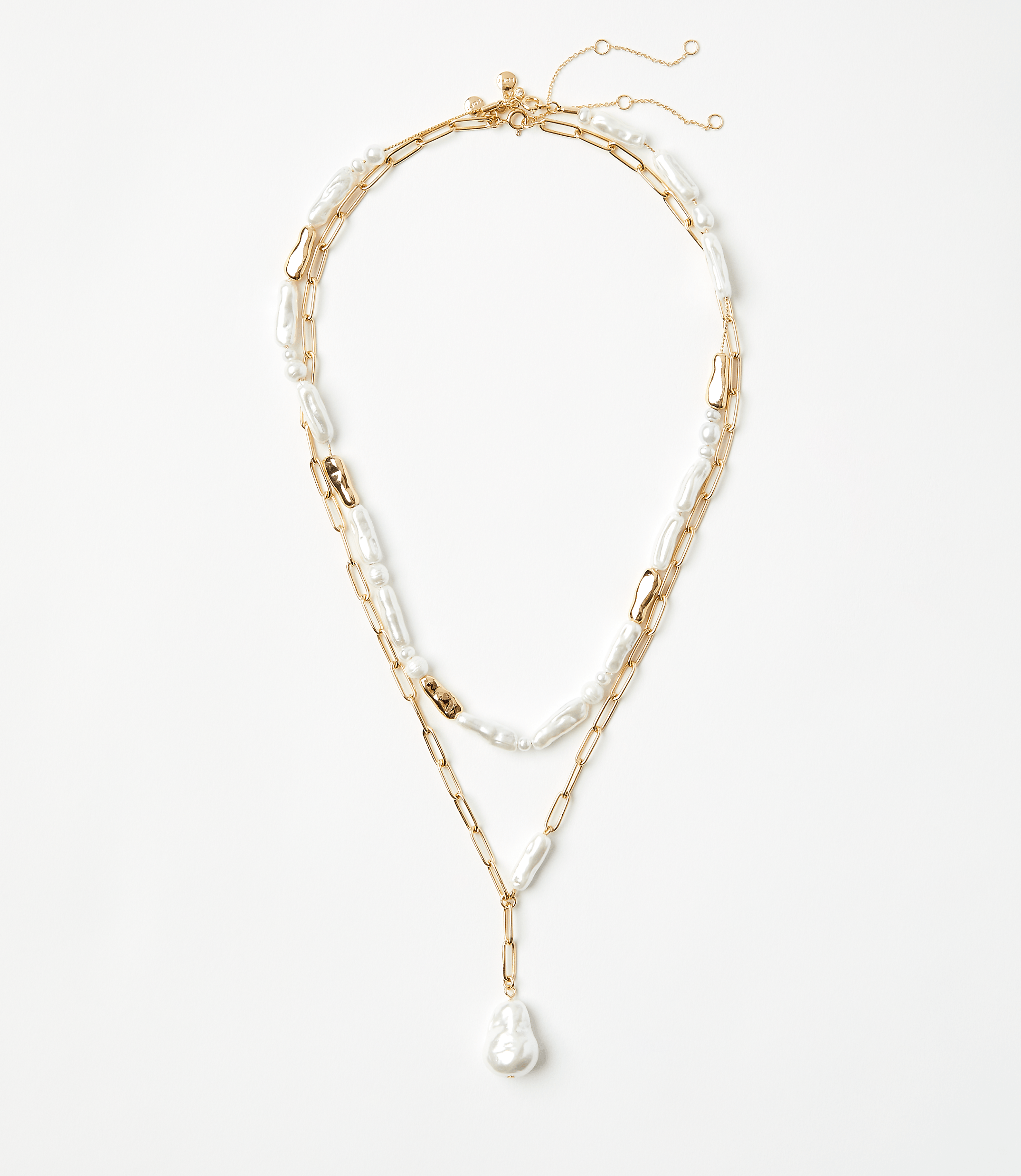 Pearlized Chain Link Layered Pendant Necklace Set