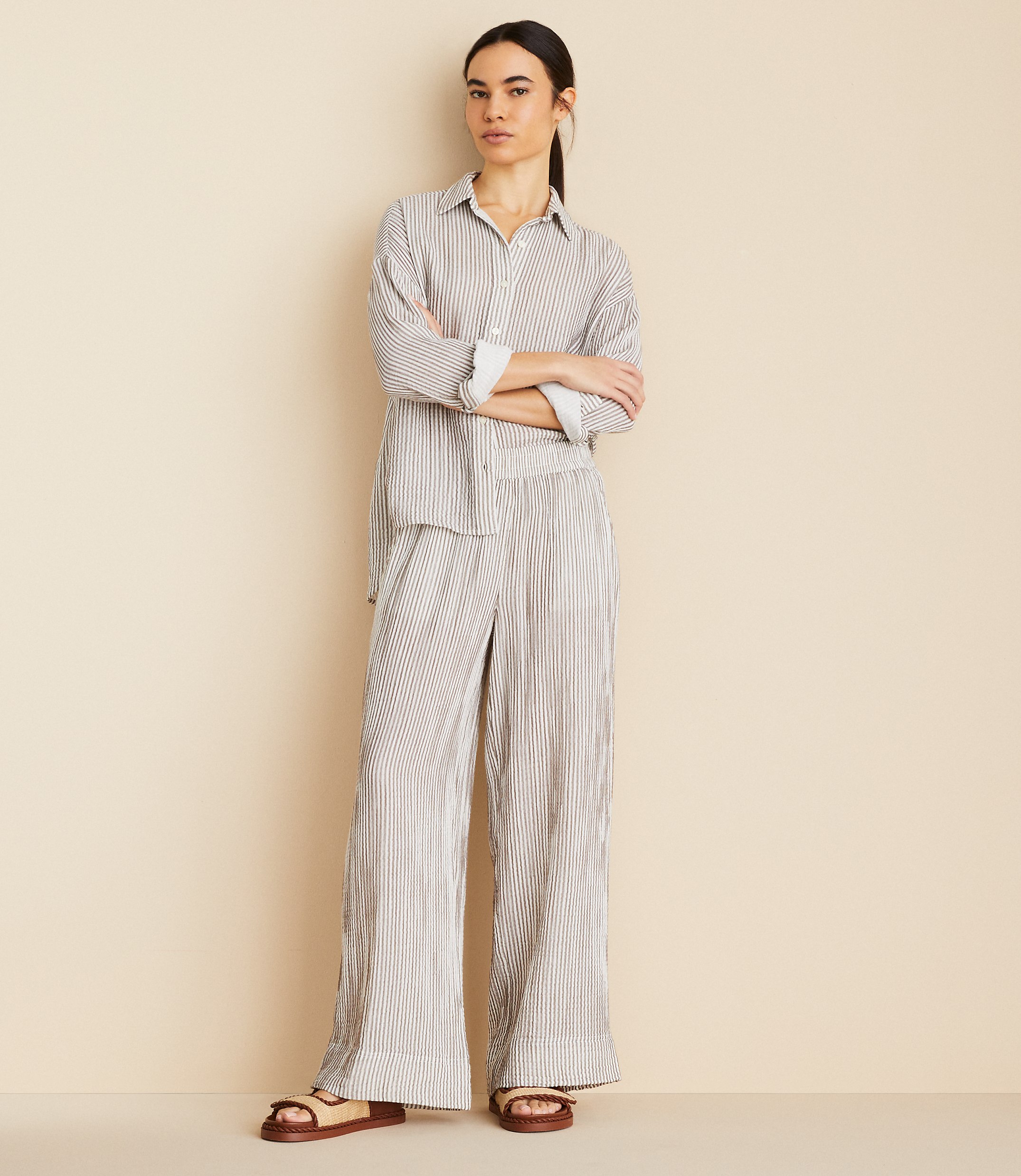 Lou & Grey Striped Triple Cloth Wide Leg Pants