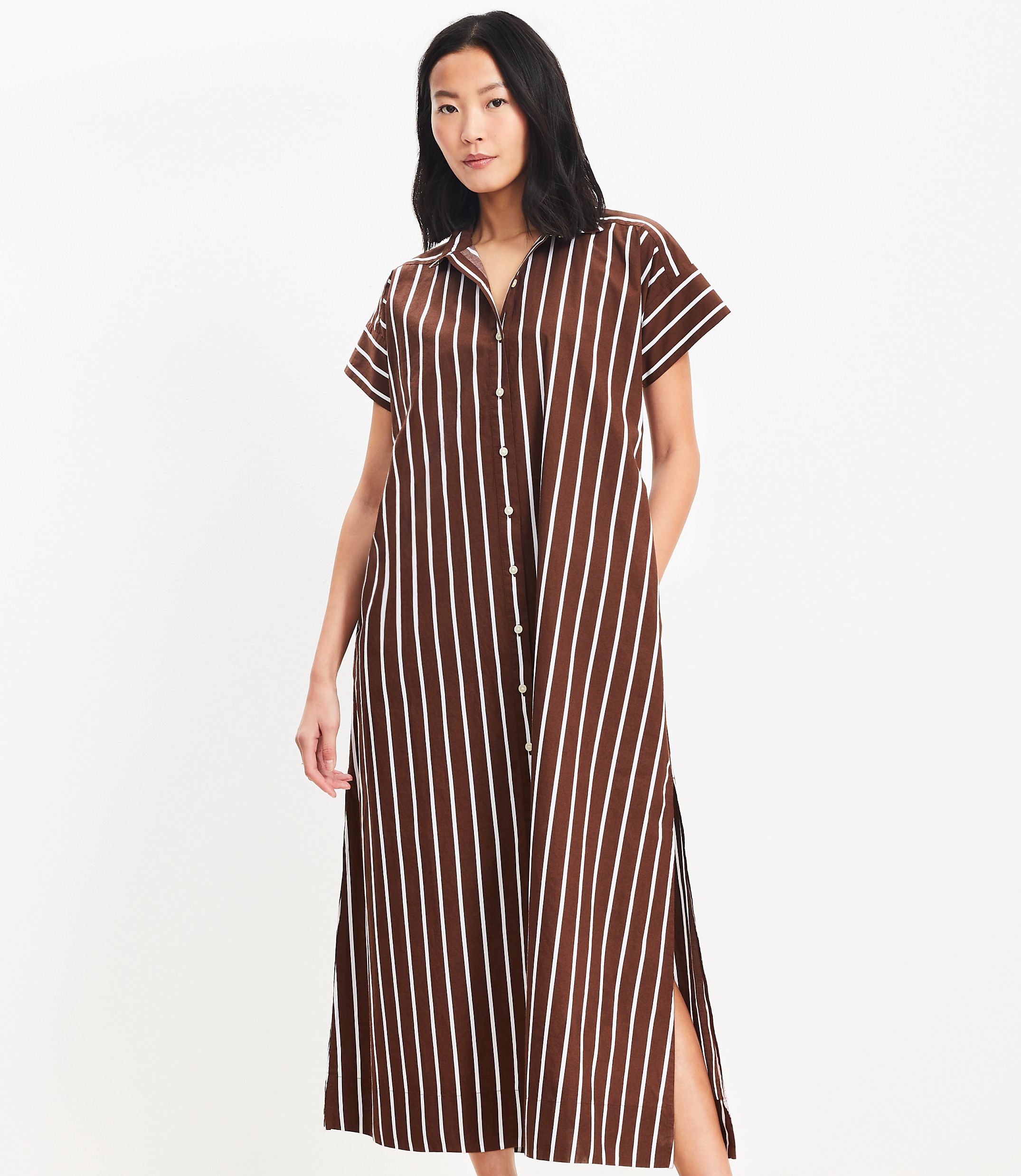 Petite Striped Poplin Maxi Pocket Shirtdress