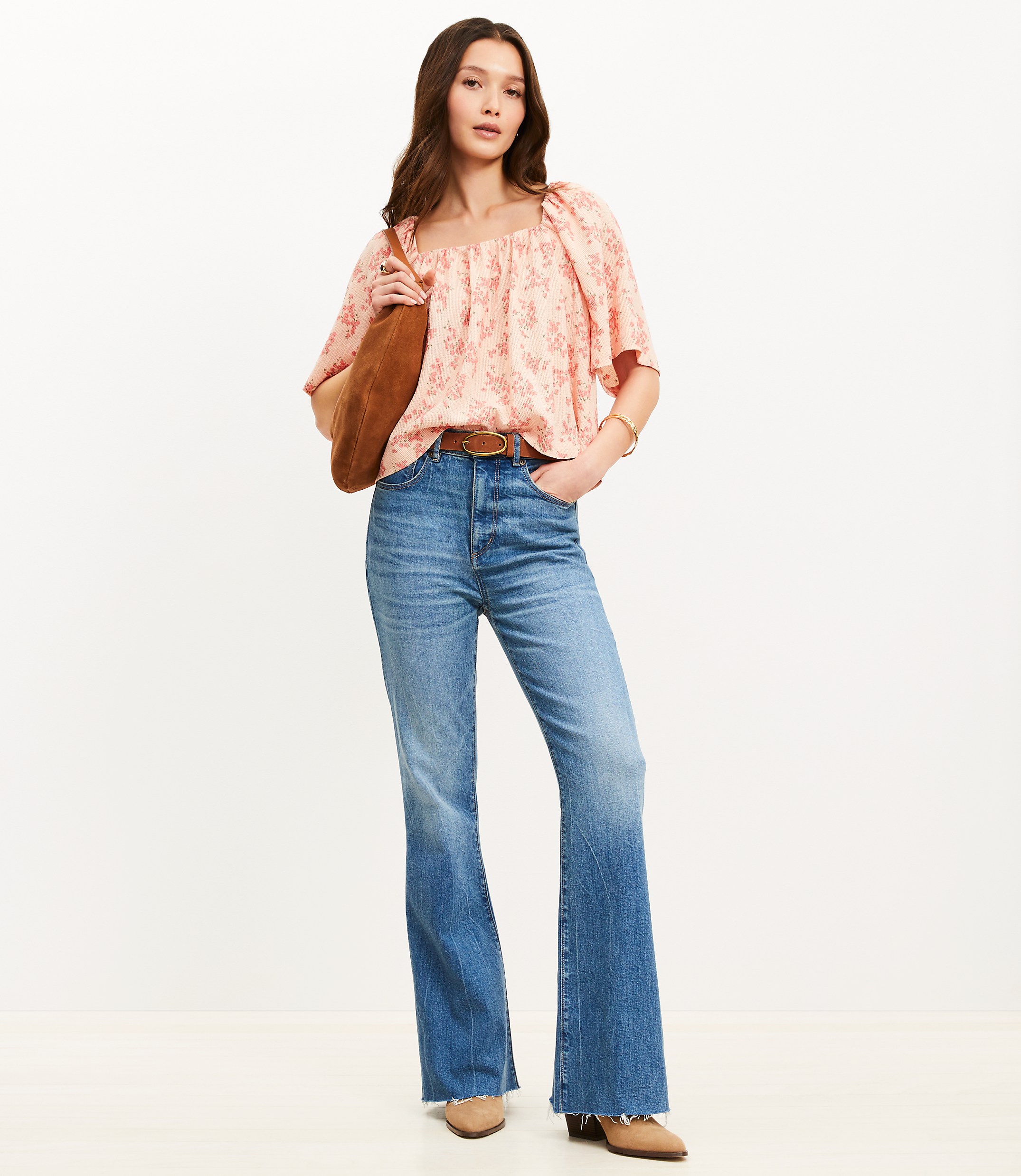 Floral Flutter Square Neck Top
