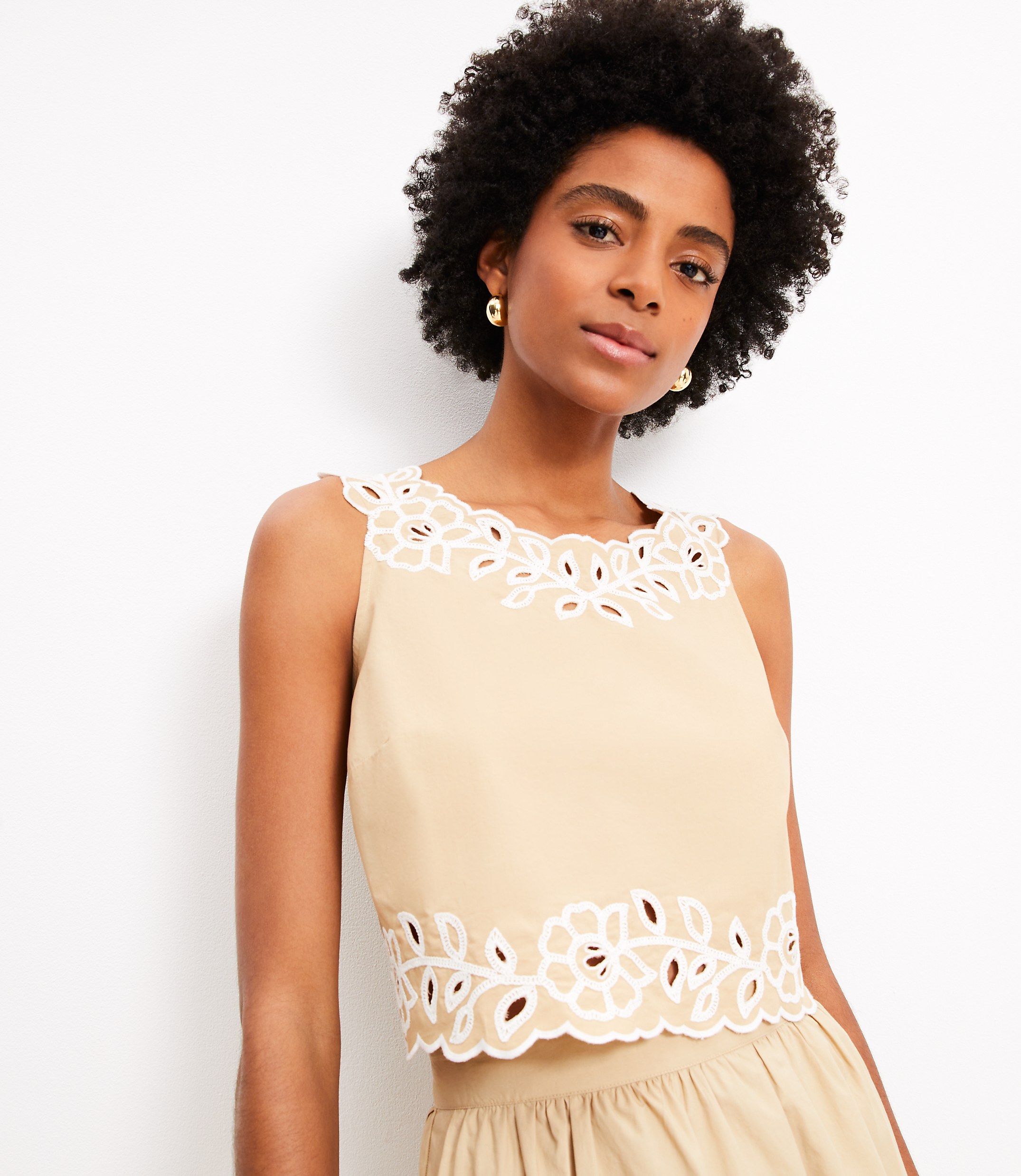 Floral Eyelet Poplin Tank Top