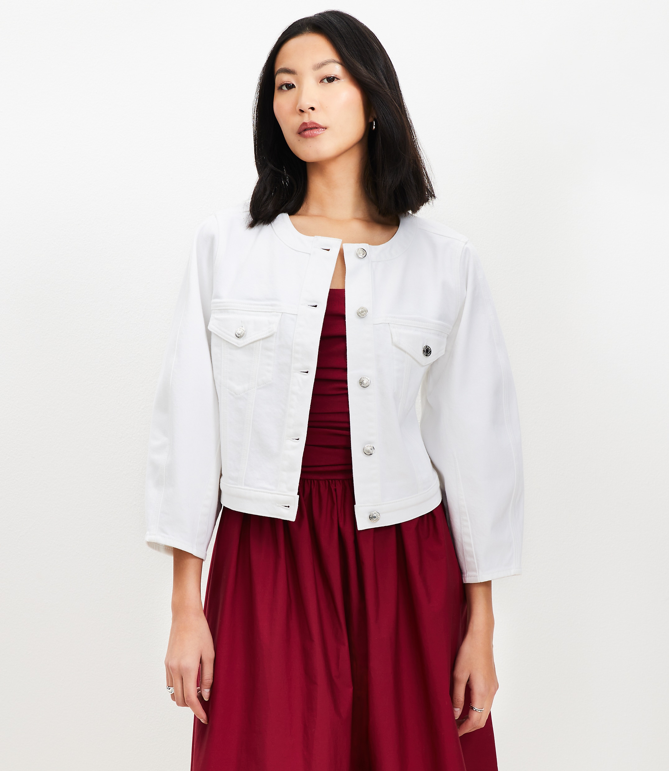 Balloon Sleeve Denim Jacket in White
