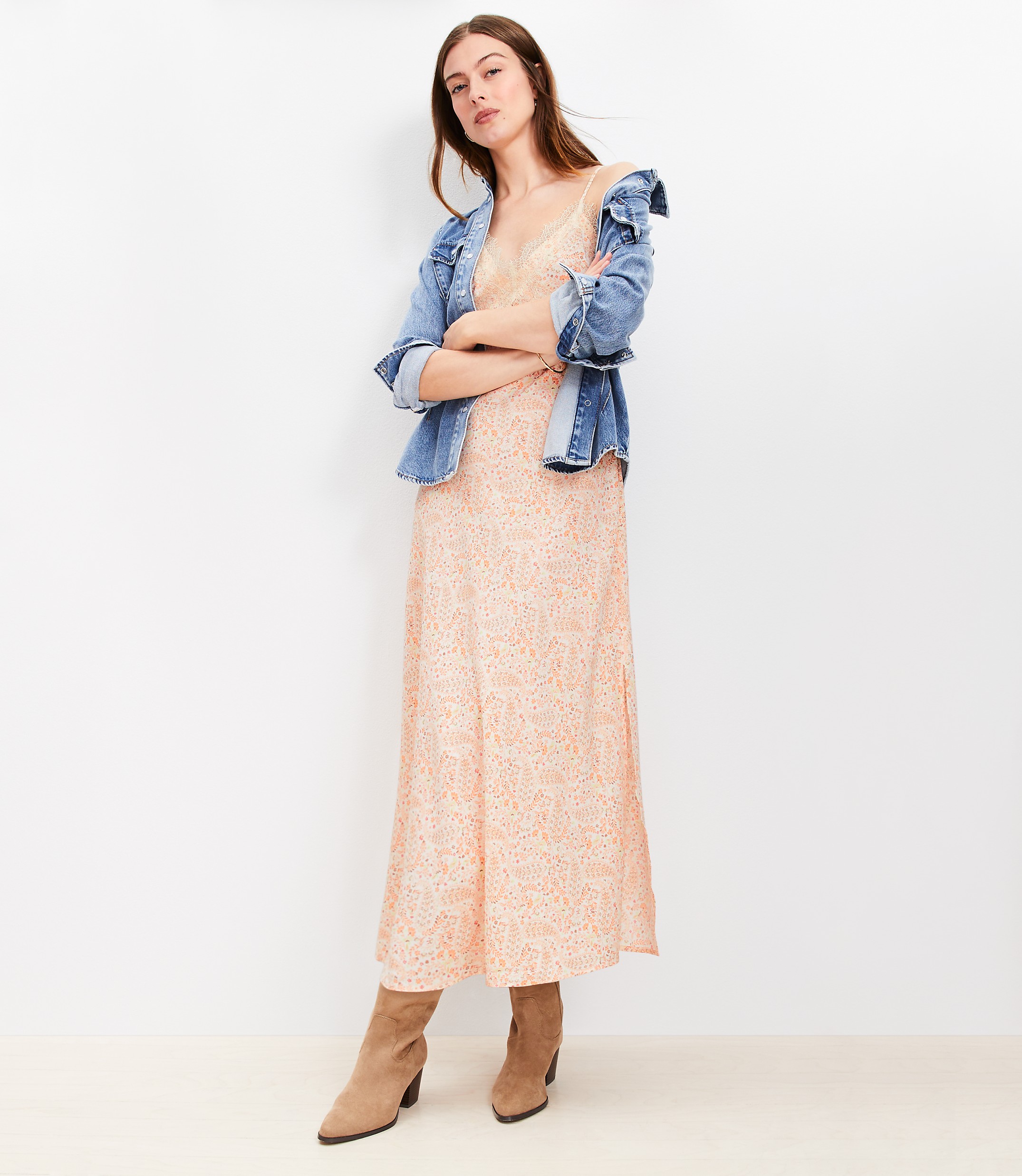 Petite Paisley Lace Trim Midi Slip Dress