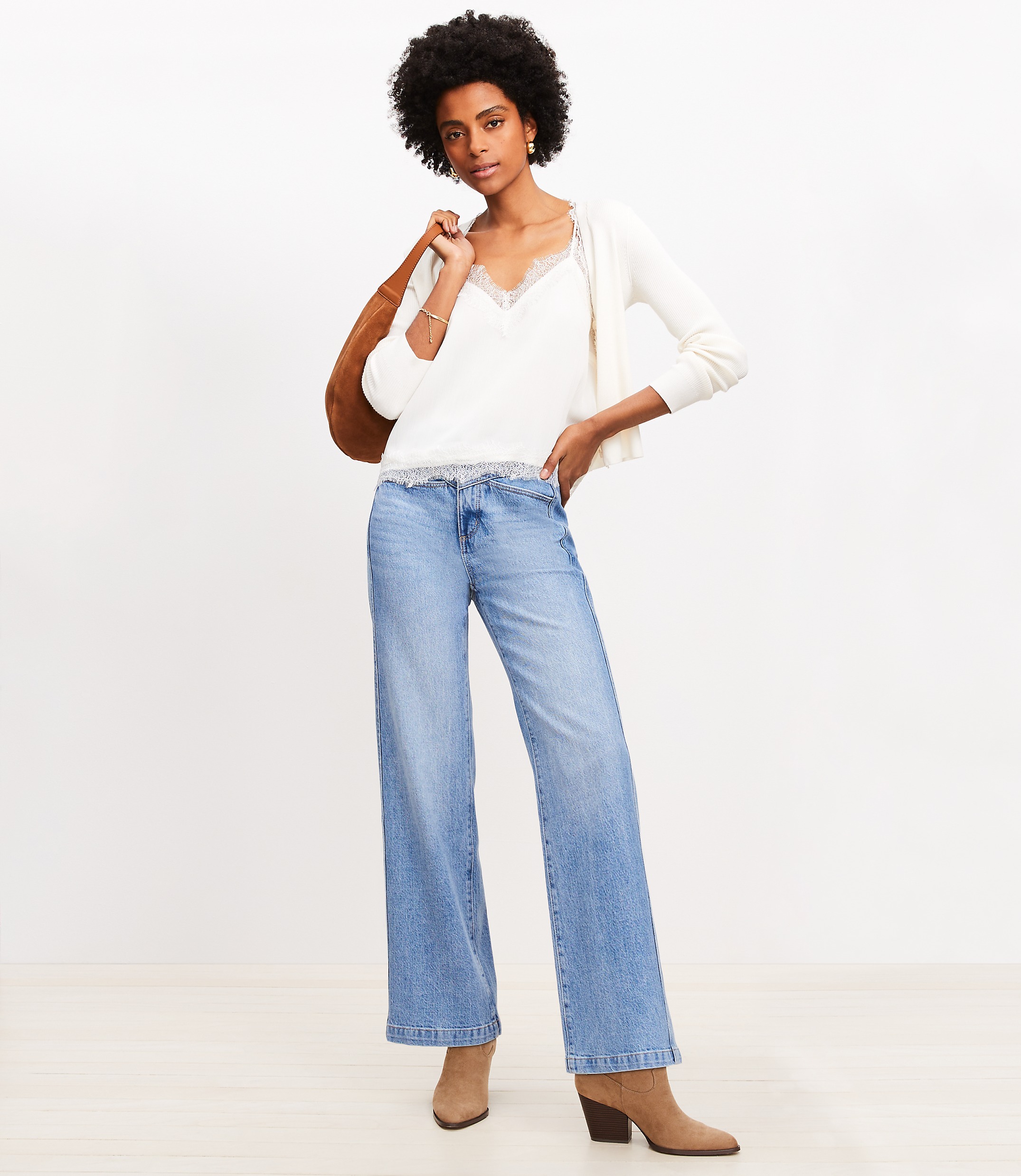 Lace Trim Ribbed V-Neck Cardigan