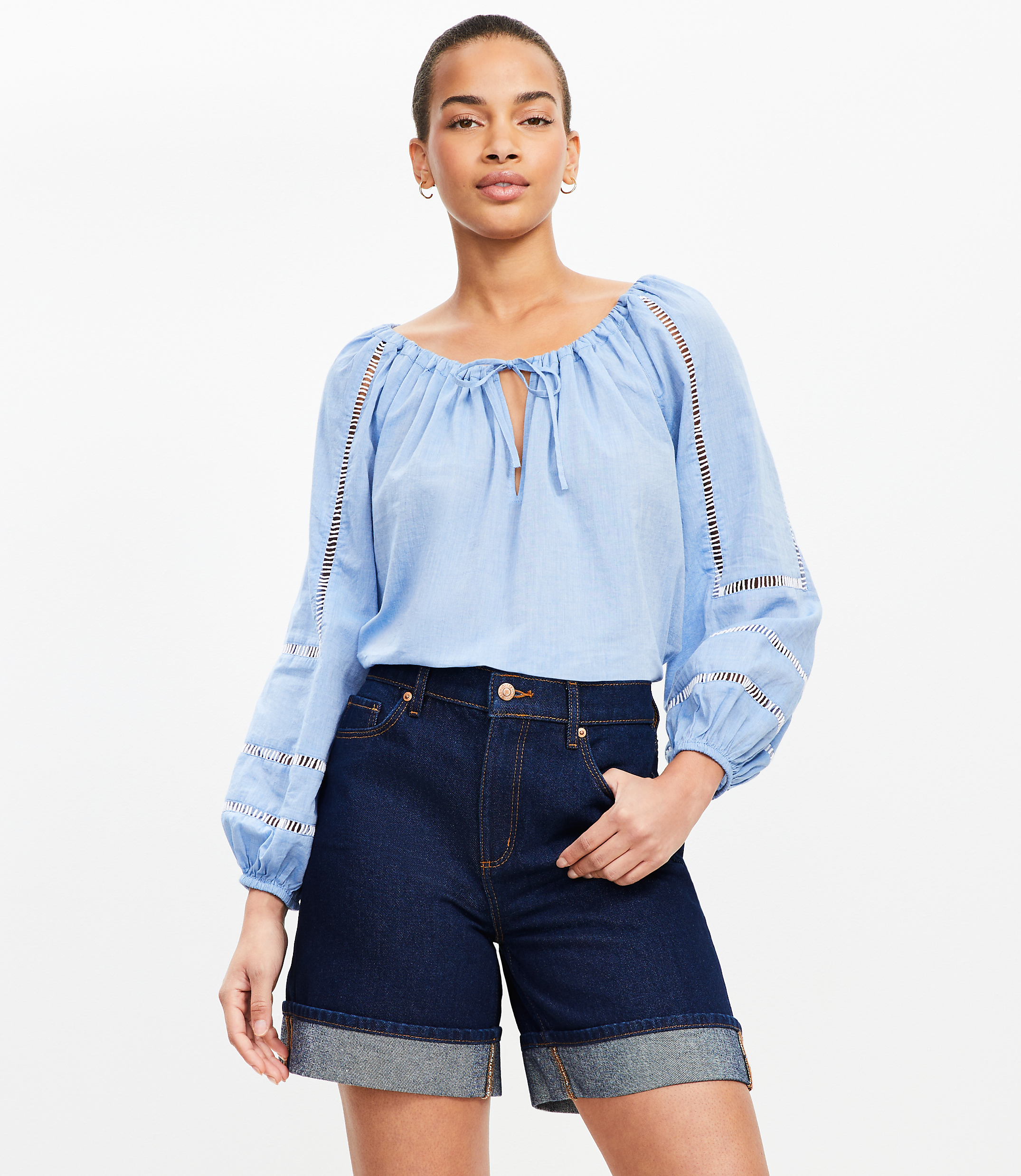 A-Line High Rise Denim Shorts in Rinse Wash