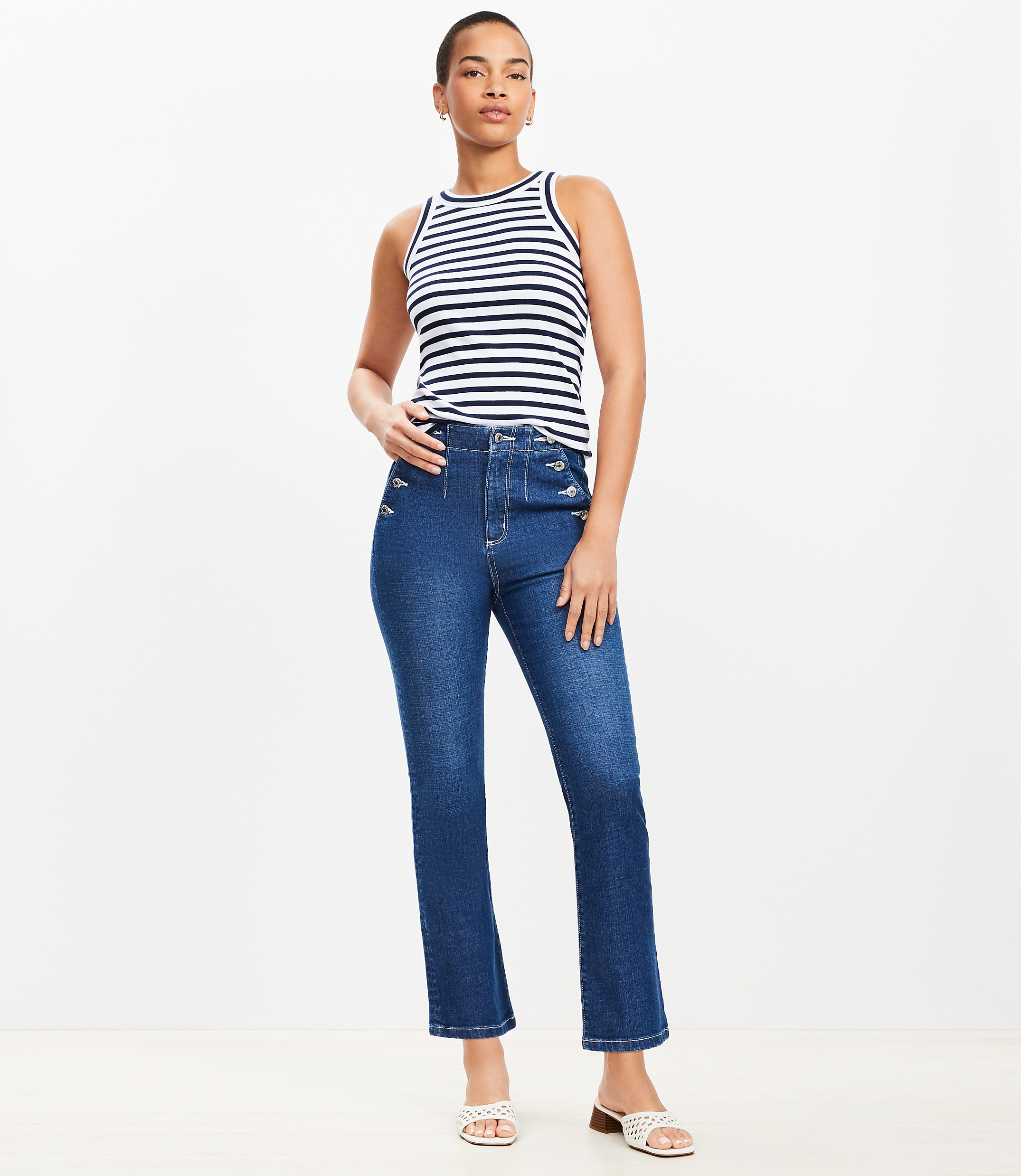 Petite High Rise Sailor Kick Crop Jeans in Classic Mid Wash
