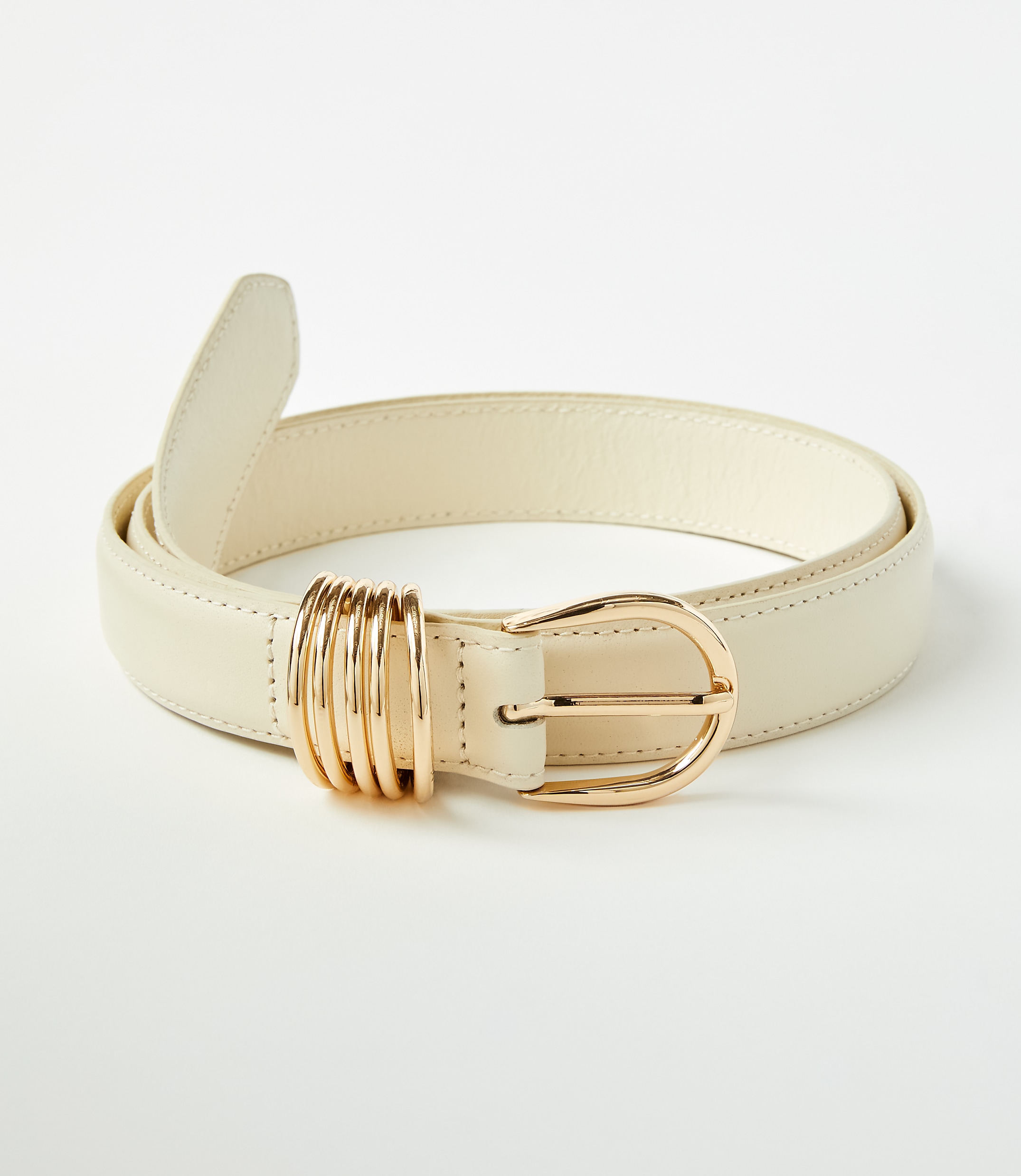 Stacked Metal Keeper Leather Belt