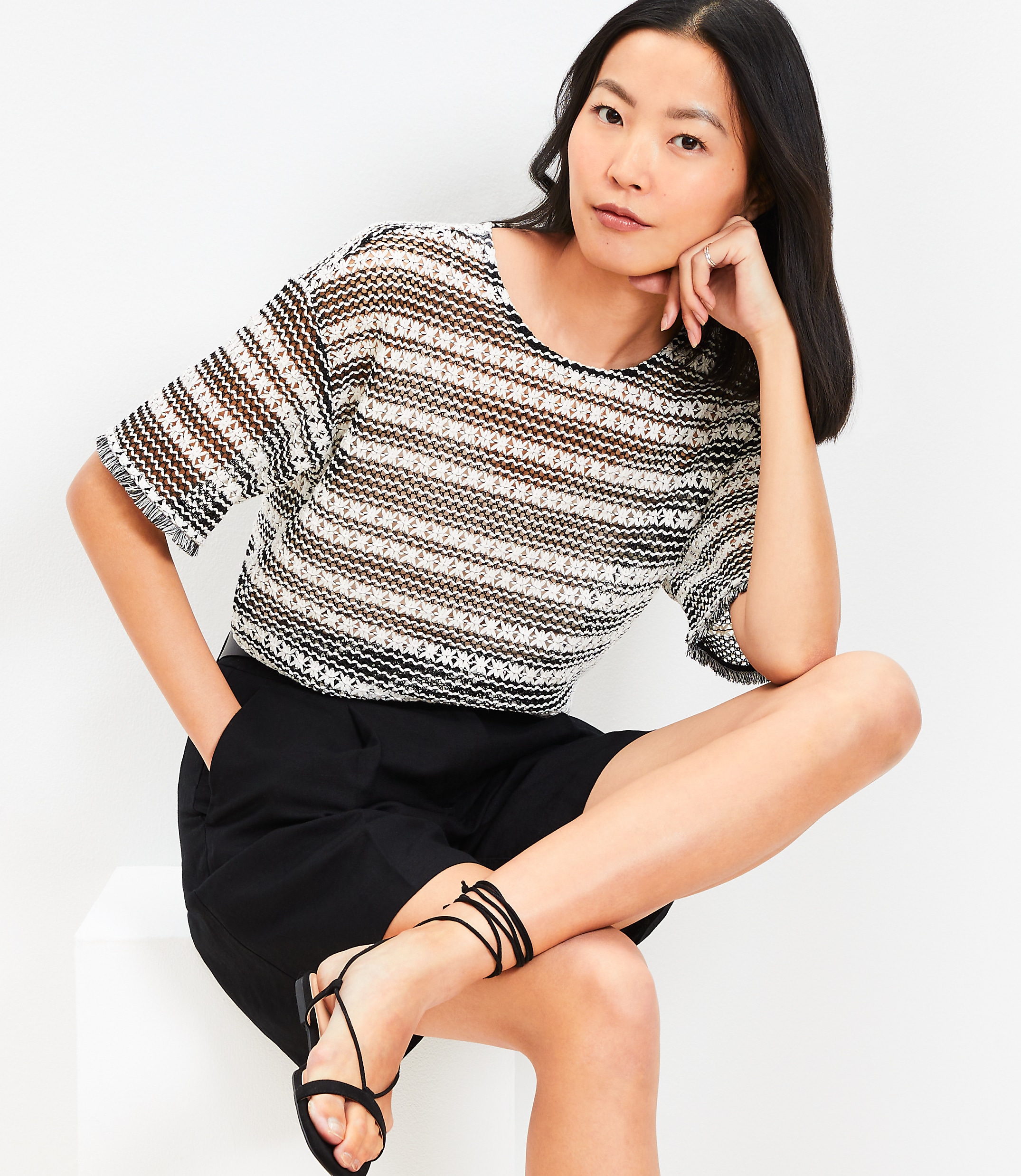 Petite Striped Crochet Modern Tee
