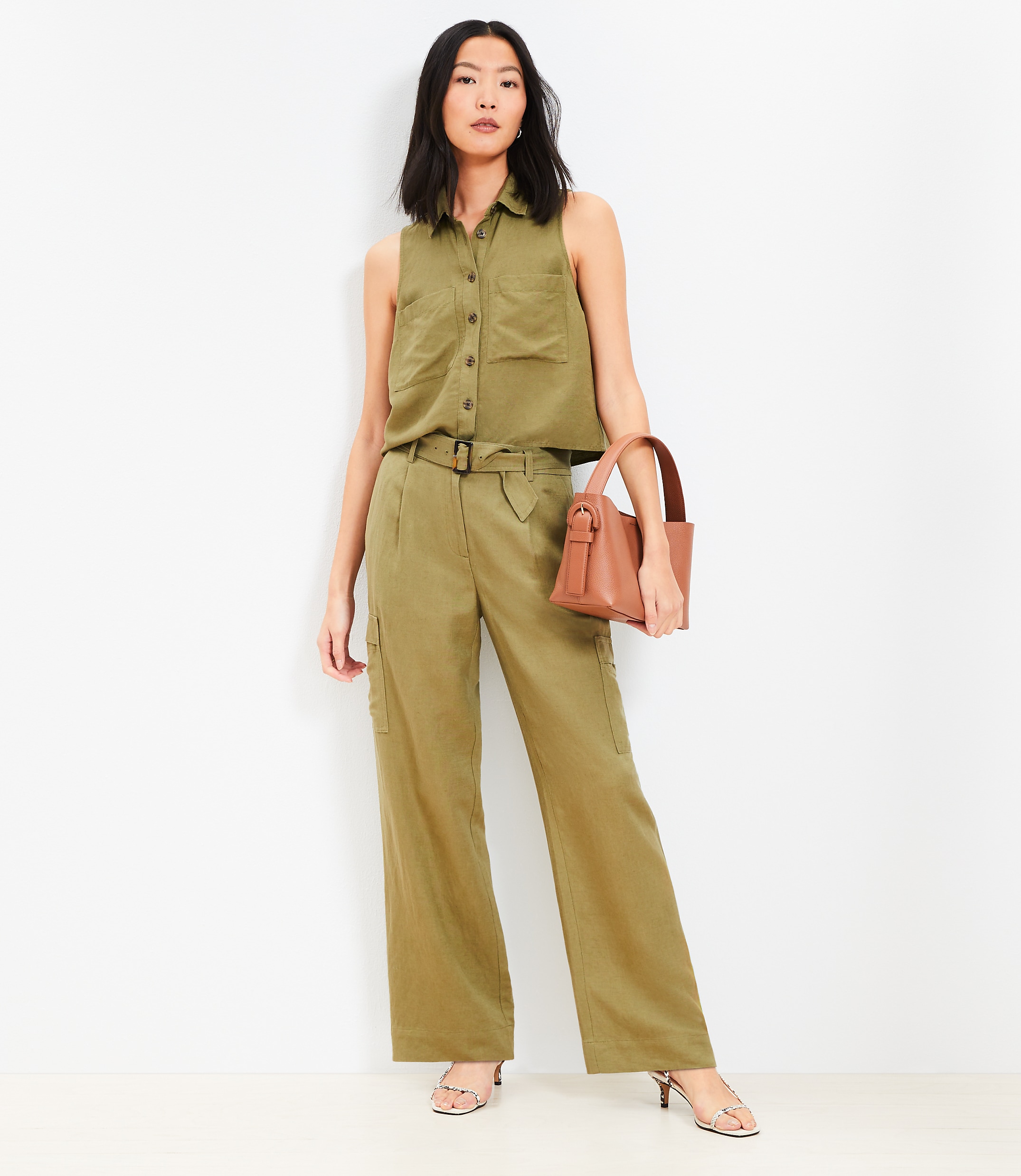 Tall Drapey Cargo Pants in Linen Blend