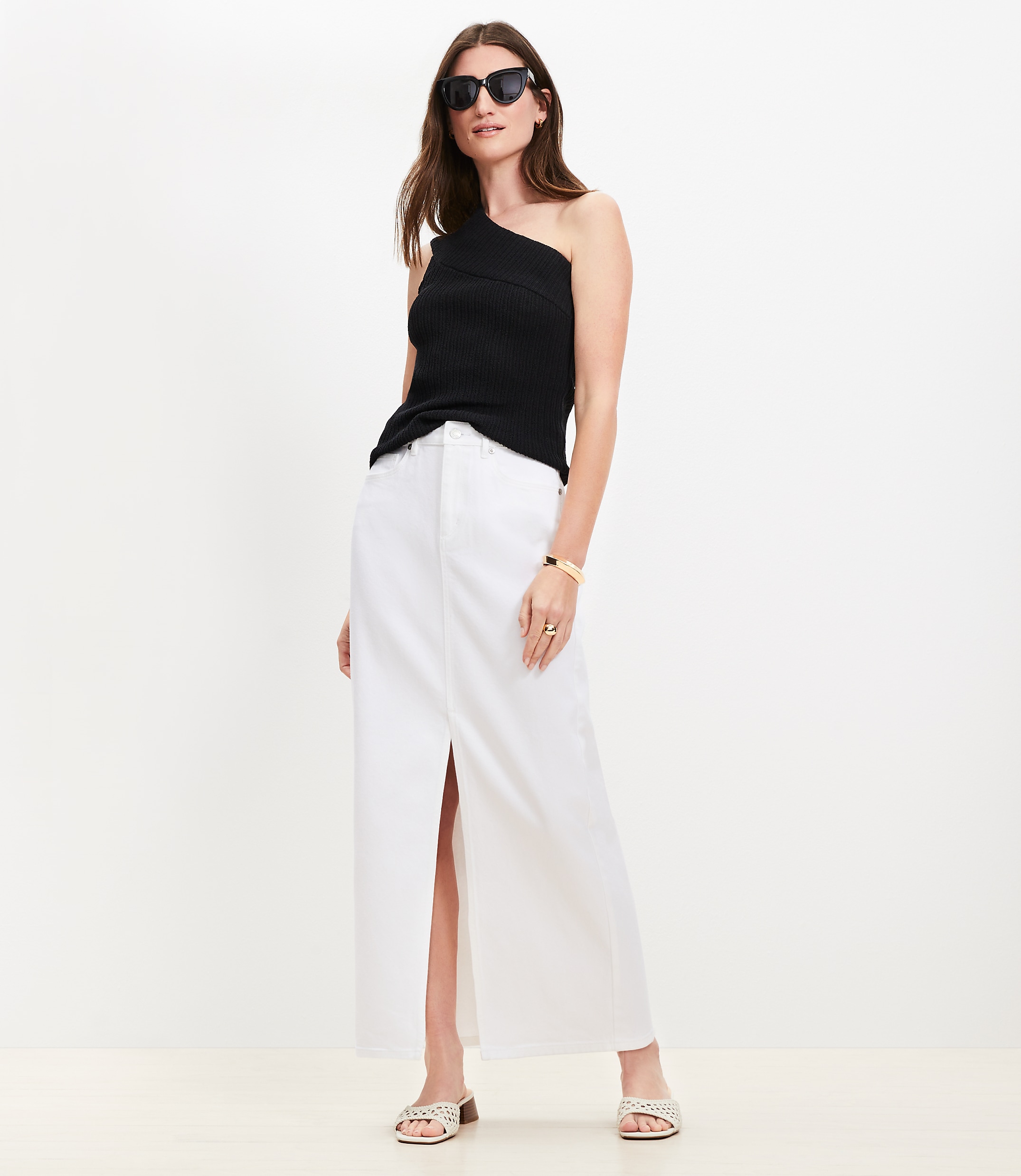 Petite Denim Maxi Skirt in White