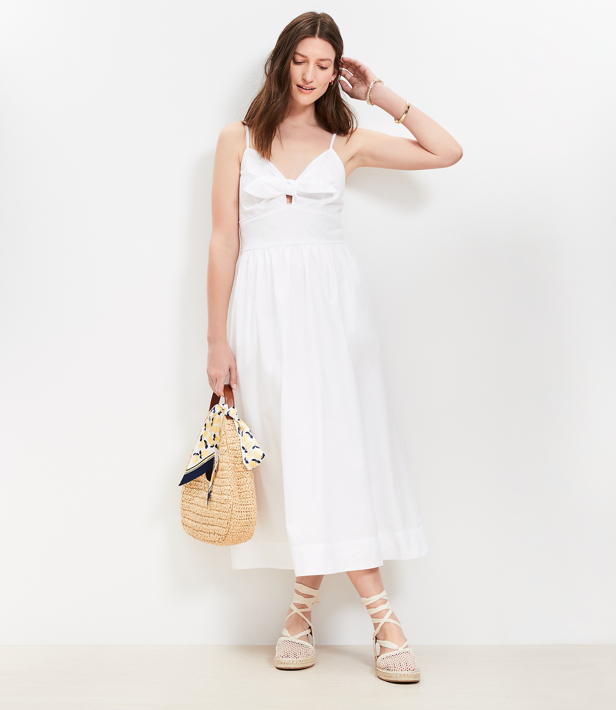 Petite Tie Poplin Midi Pocket Dress