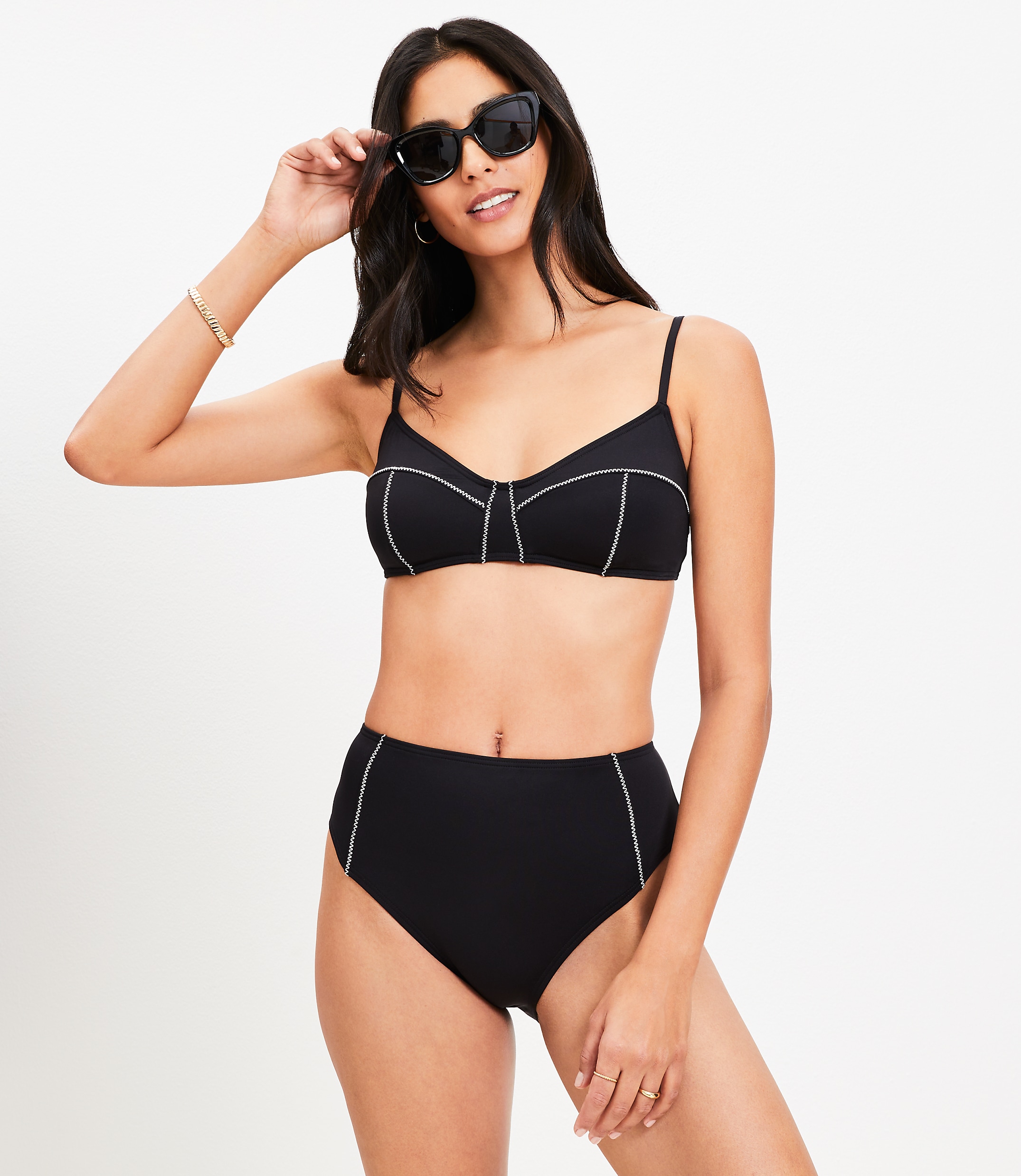 LOFT Beach Zig Zag Stitch High Waist Bikini Bottom