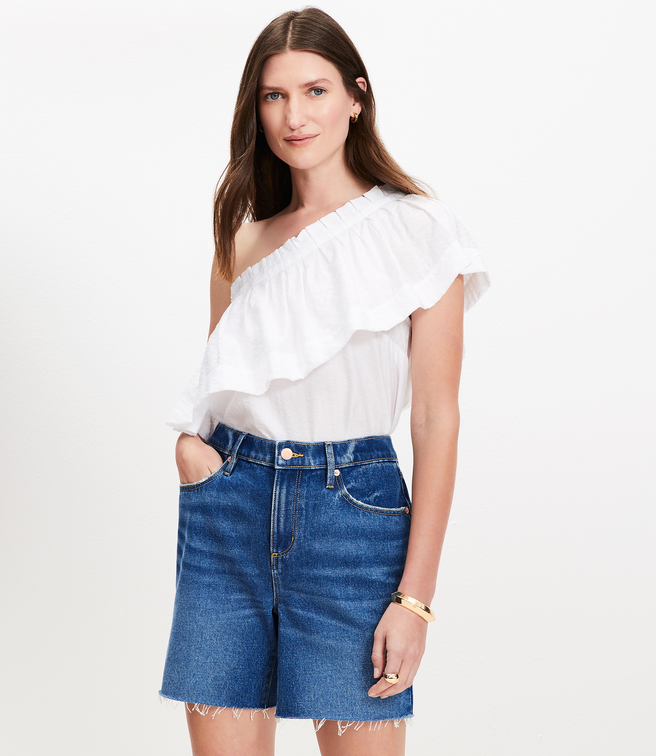 Striped Ruffle One Shoulder Top