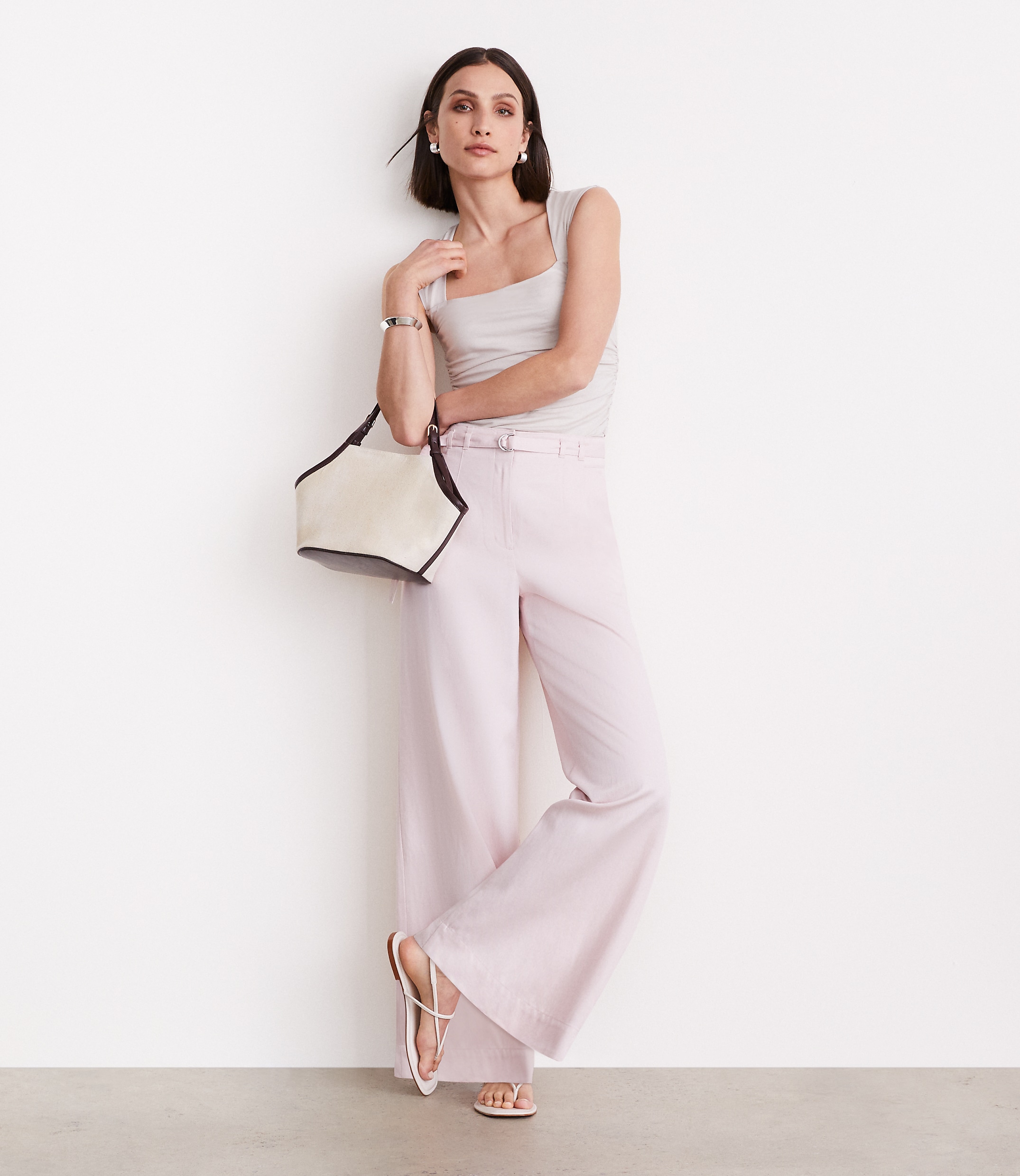Petite LOFT Versa Pure Spun Belted Wide Leg Pants