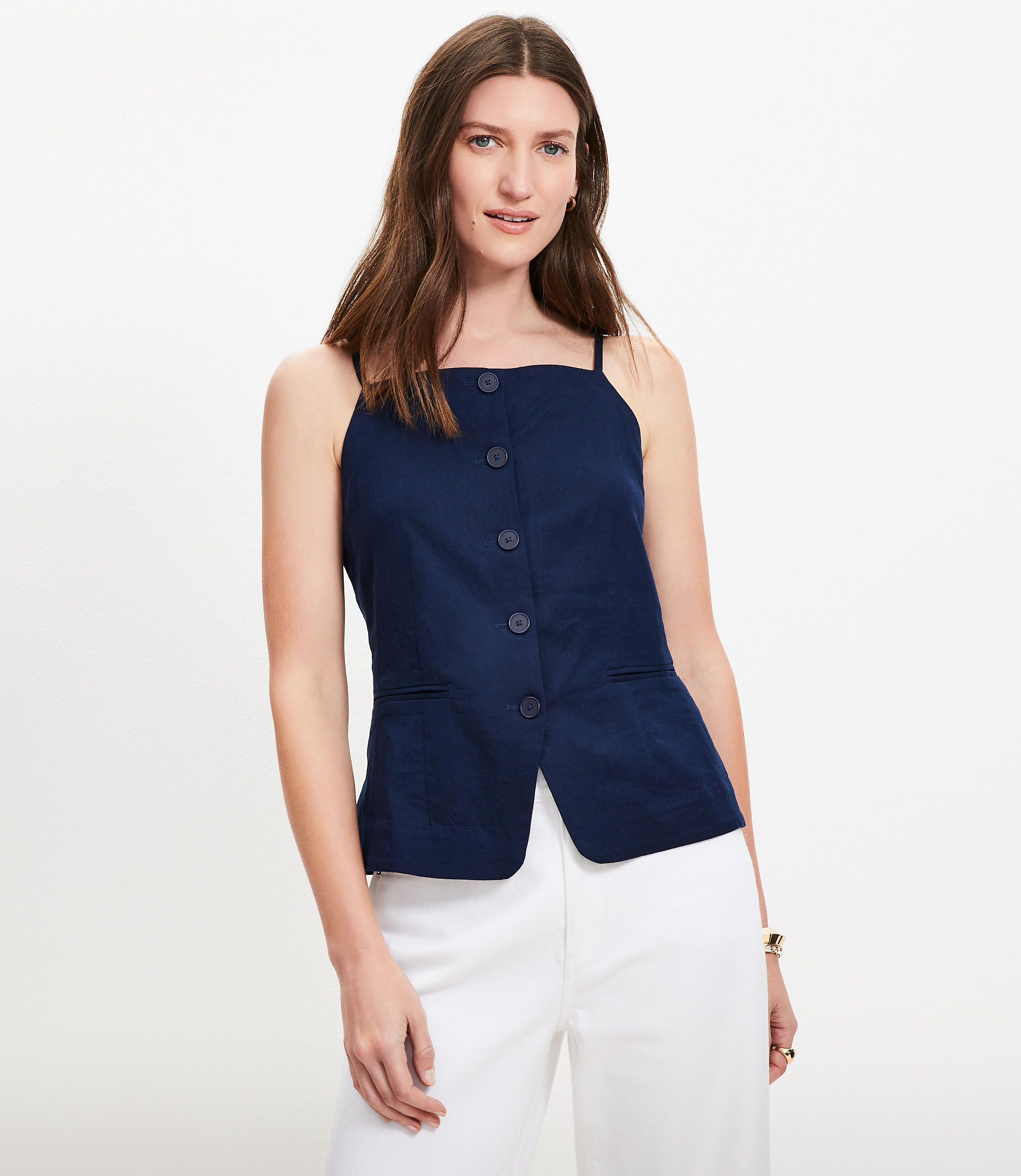 Petite Linen Blend Strappy Vest Top
