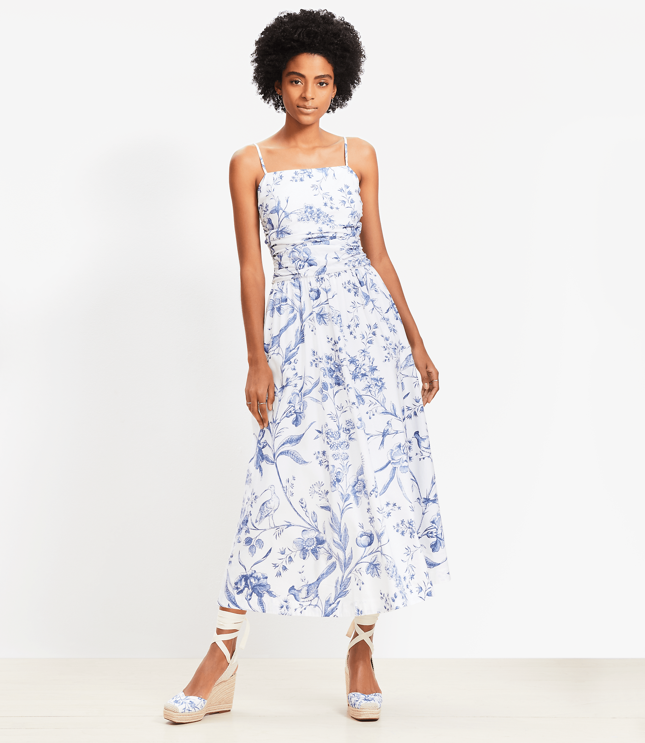 Bird Toile Strappy Midi Pocket Dress