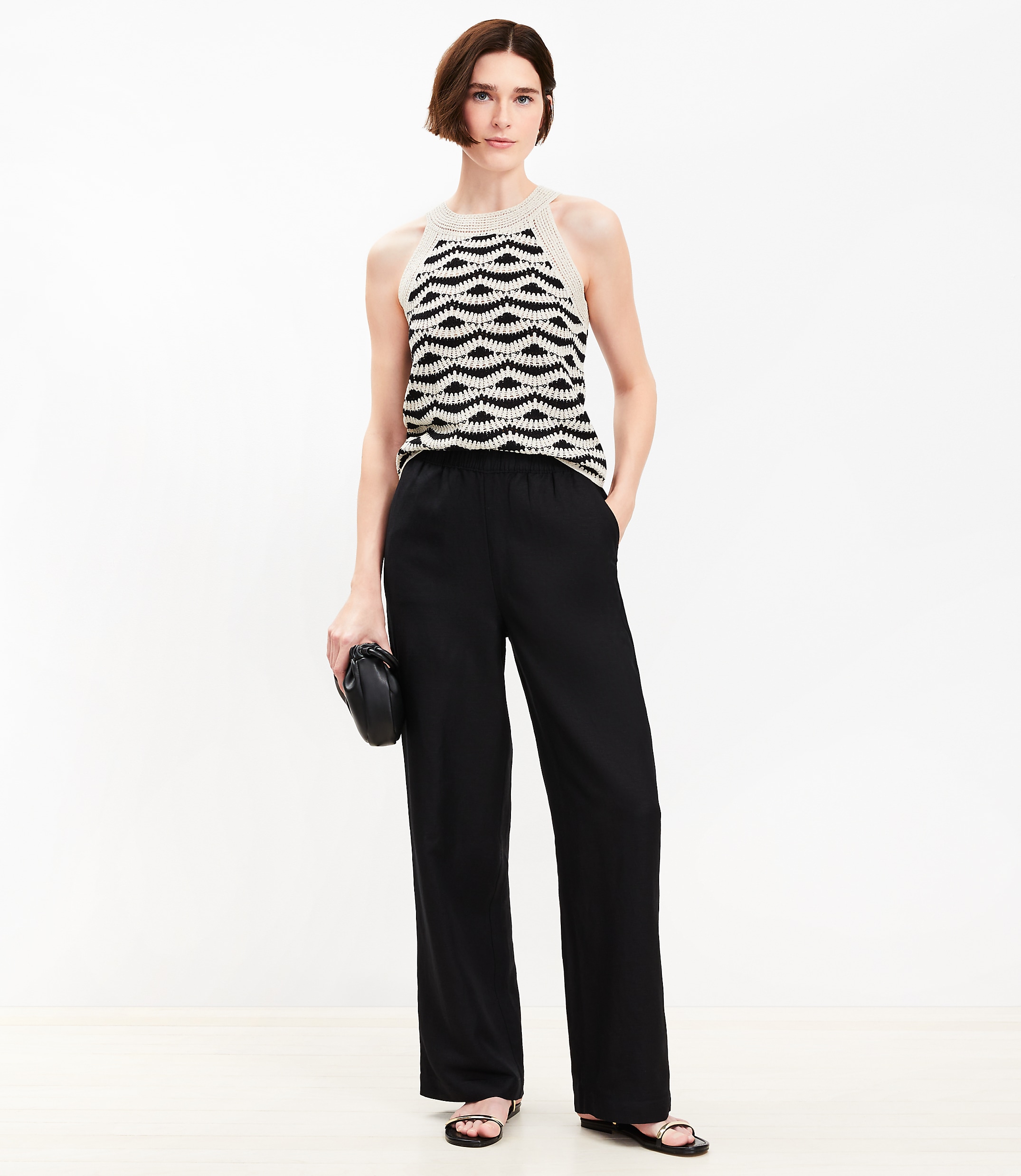Pull On Straight Pants in Linen Blend