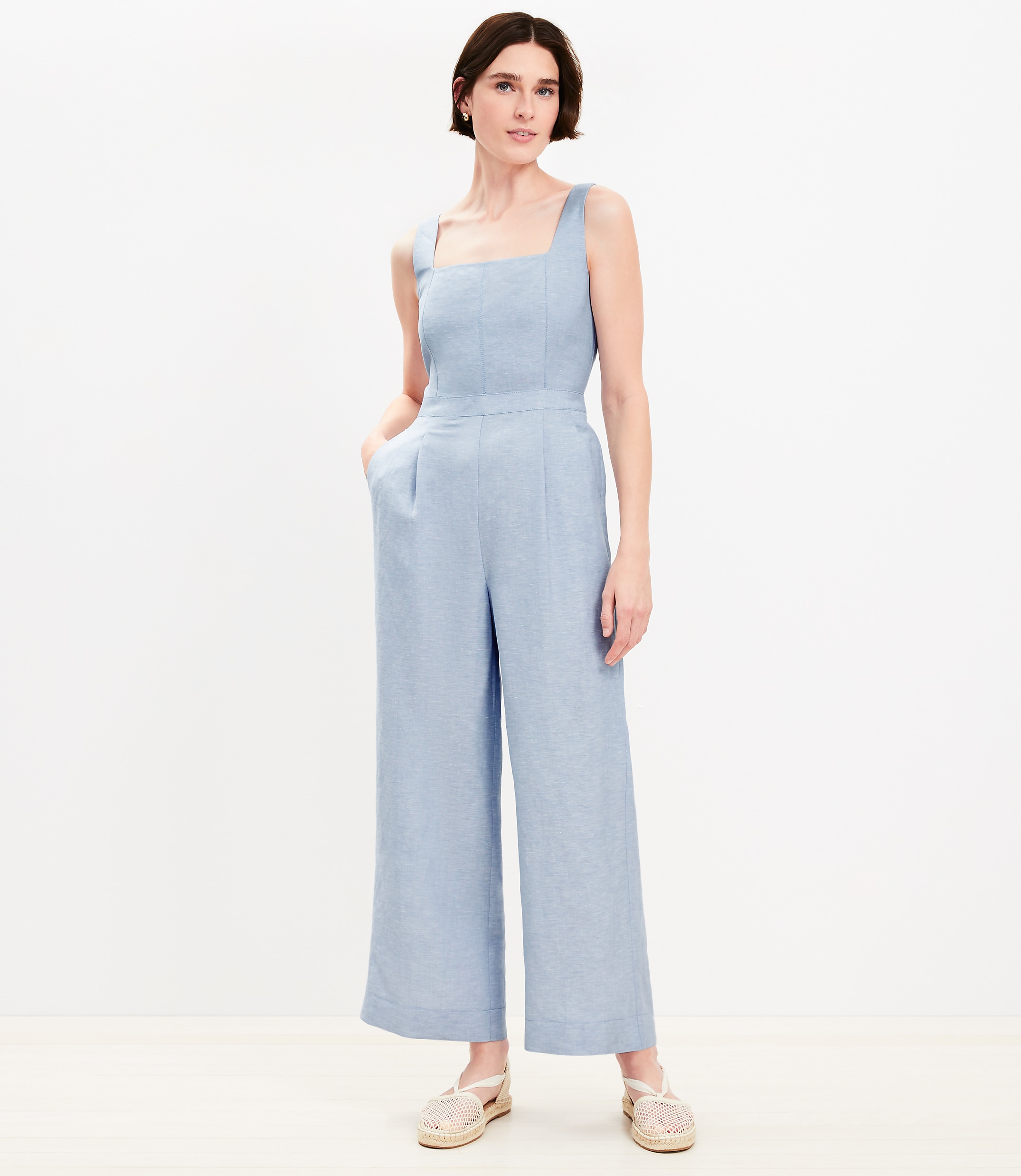 Linen Blend Square Neck Jumpsuit