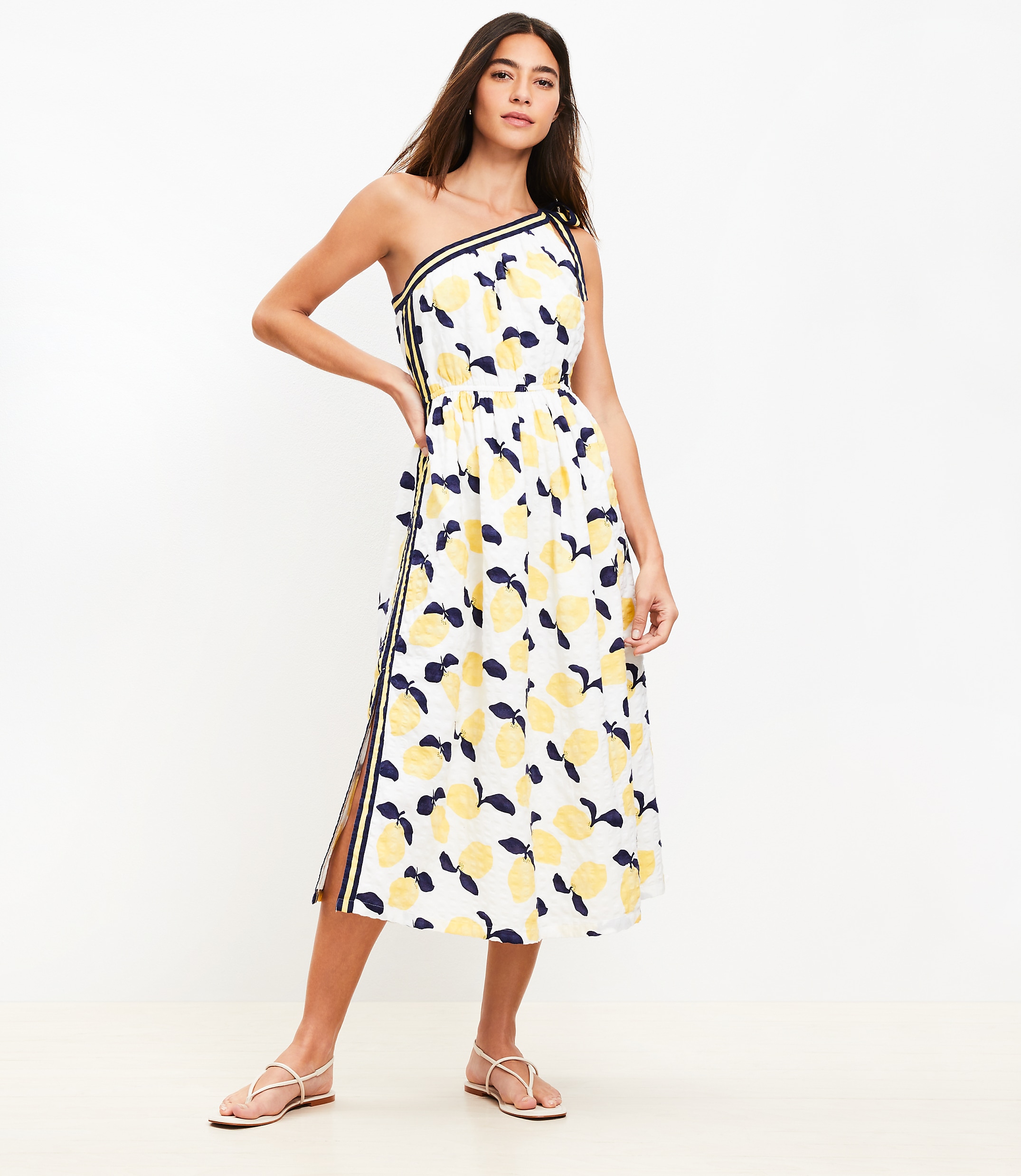 Lemon Tie One Shoulder Midi Dress