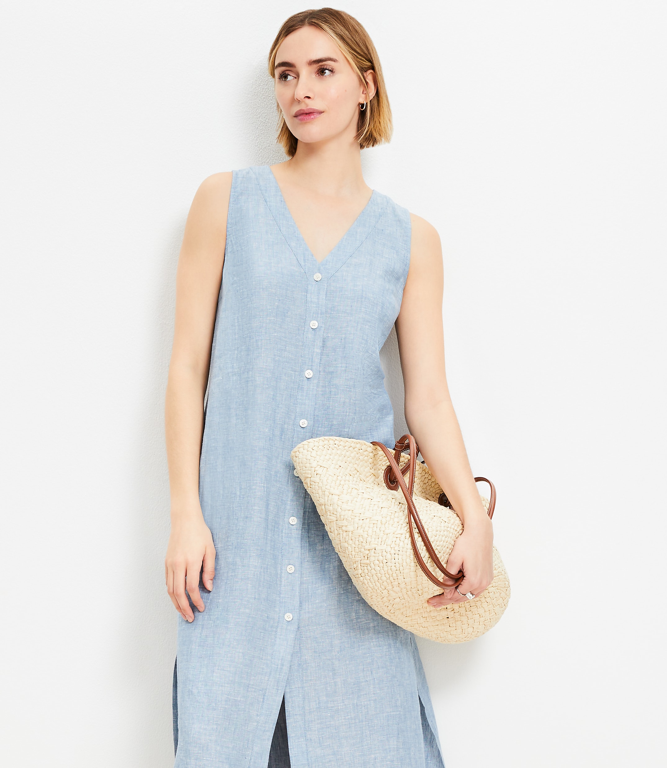 Petite Linen Vest Midi Dress