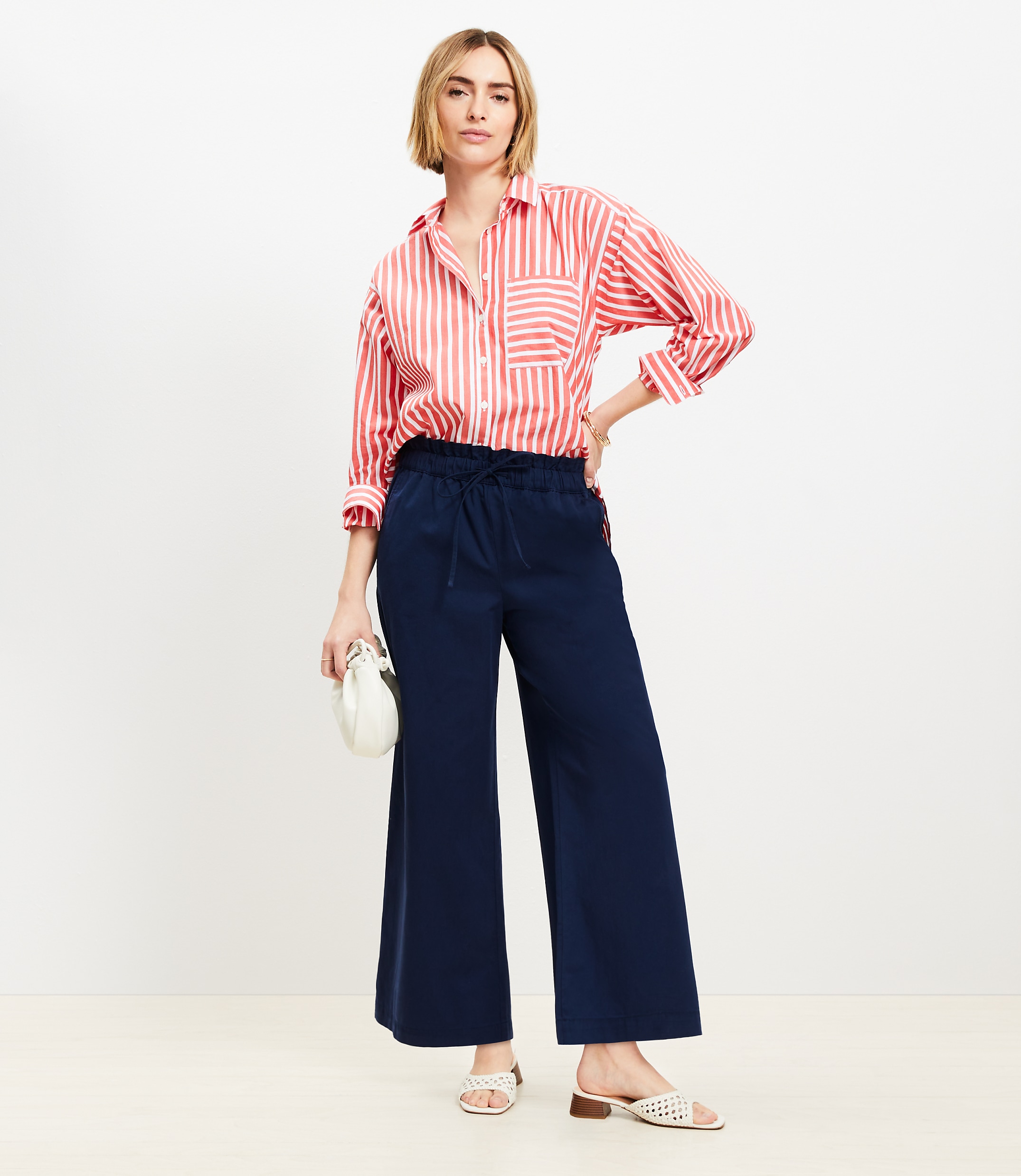 Petite Breezy Wide Leg Ankle Pants in Twill