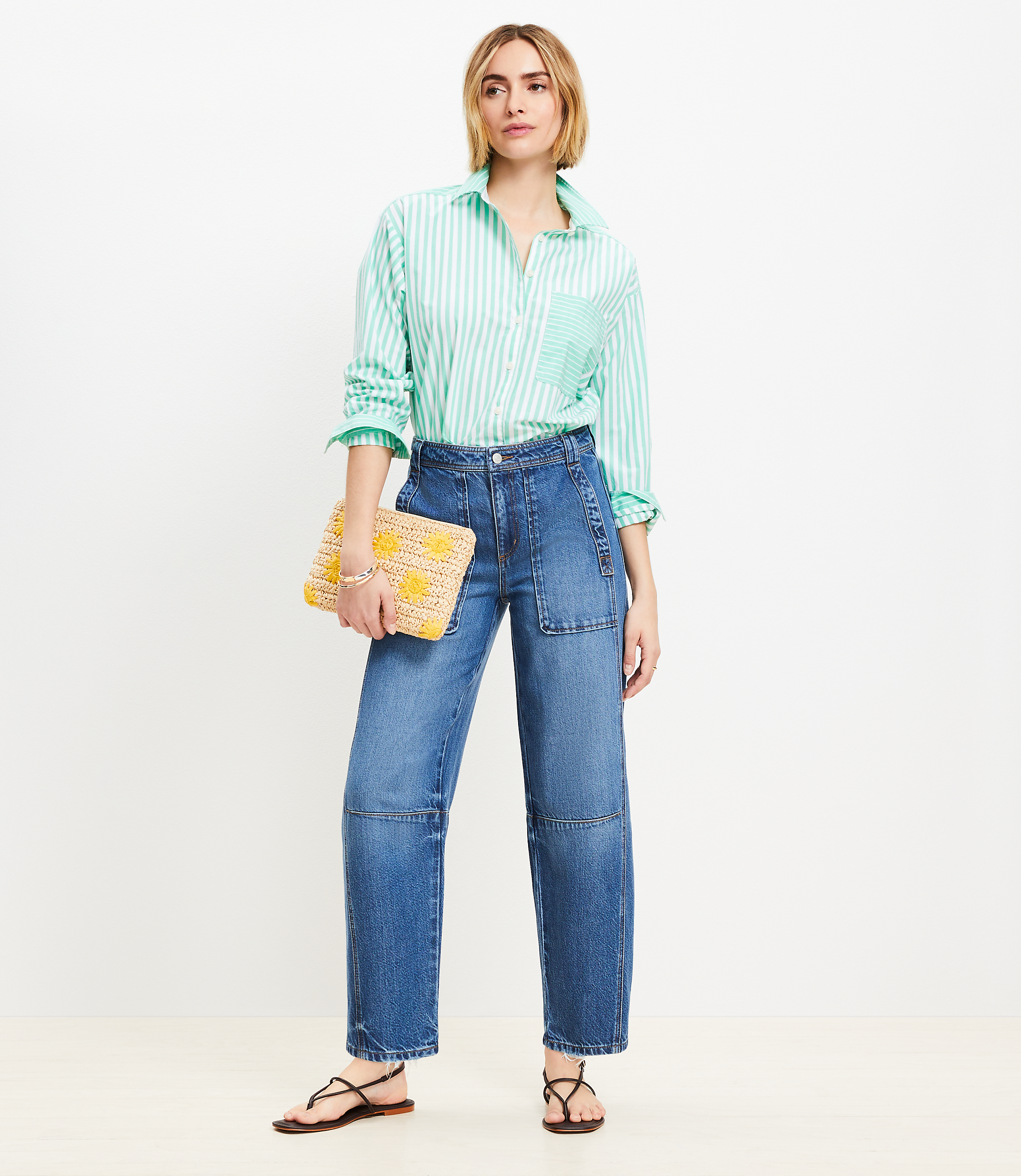 High Rise Utility Barrel Jeans