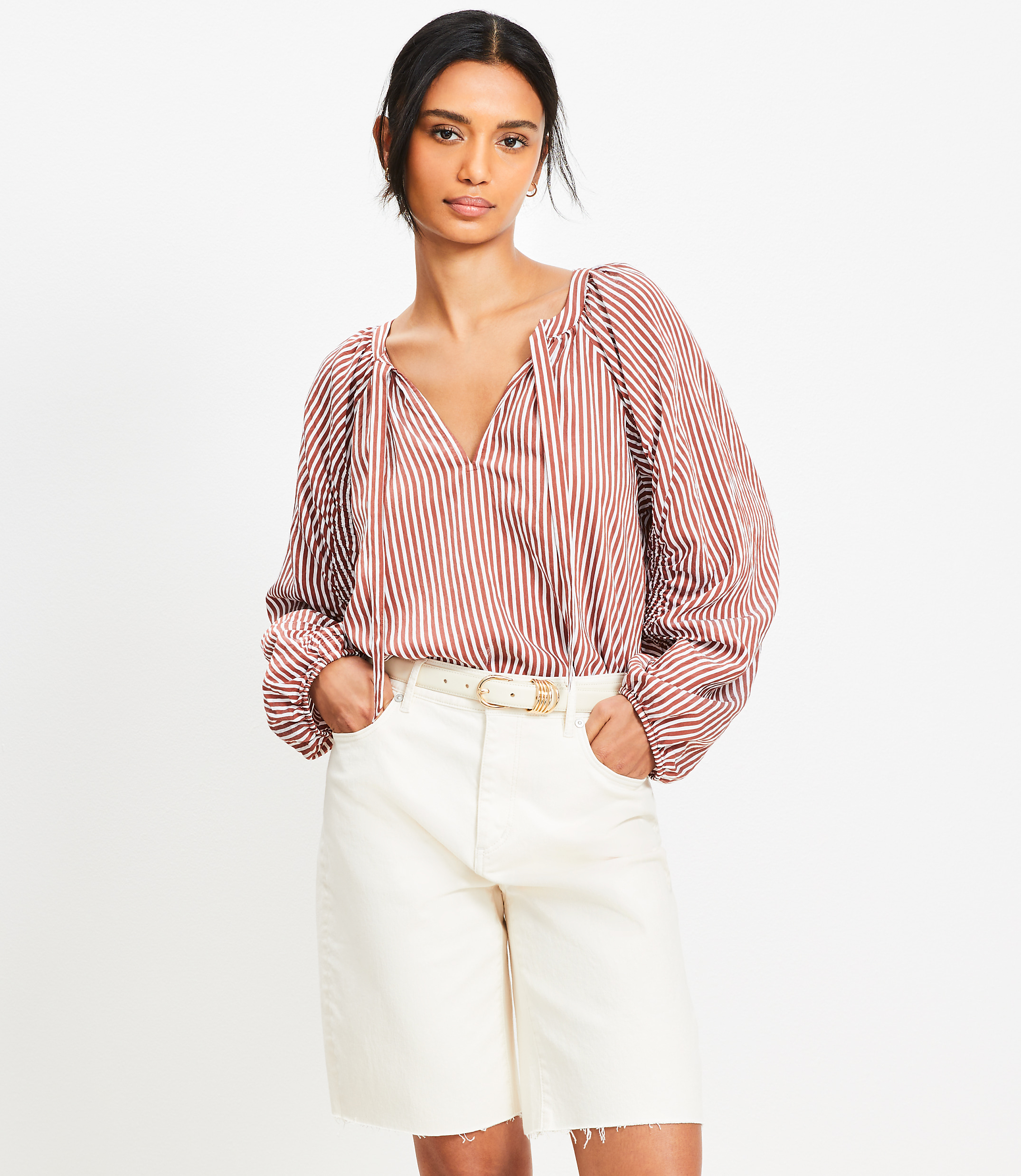 Denim Bermuda Shorts in Ivory