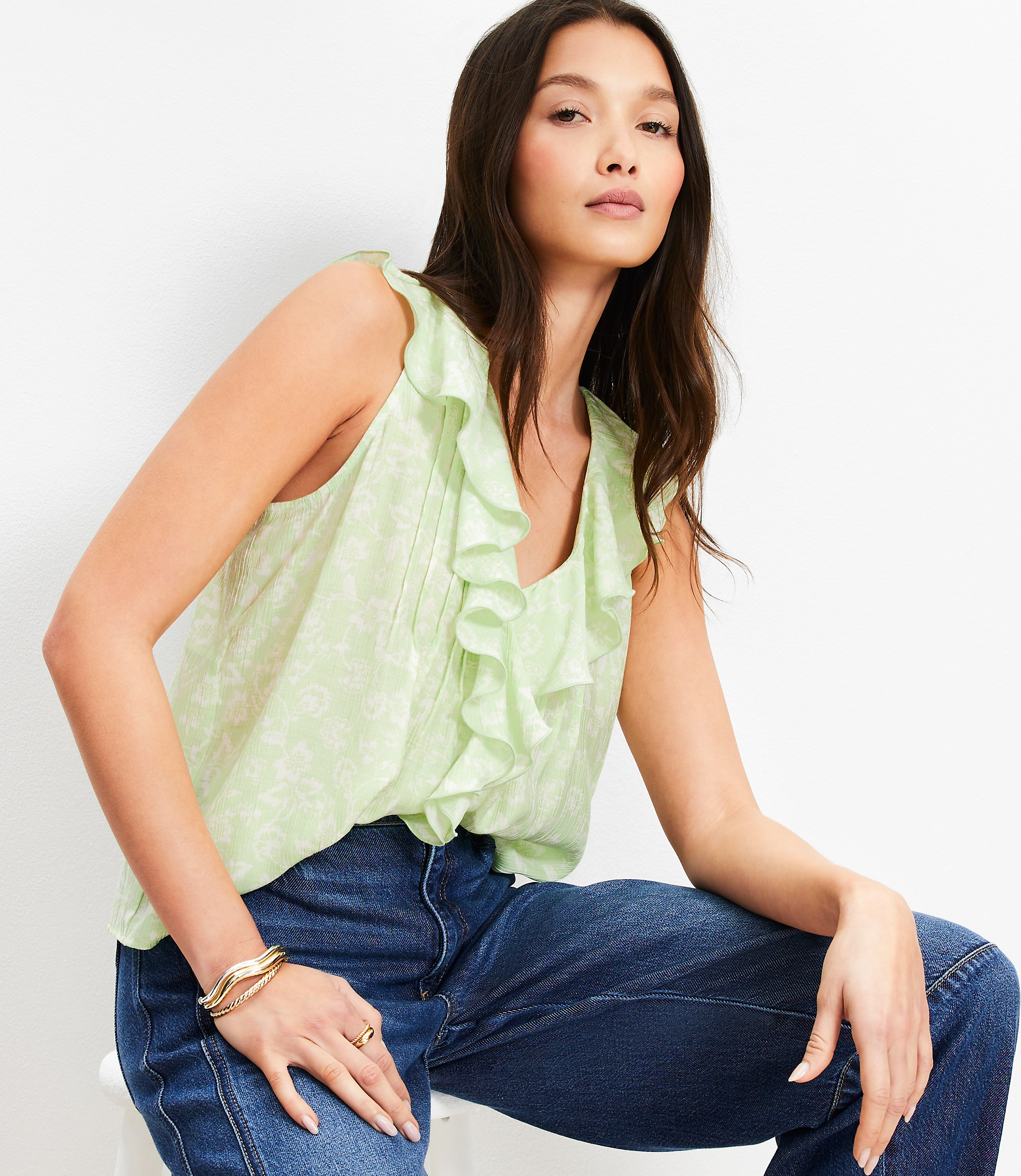 Petite Garden Pleated Ruffle Shell