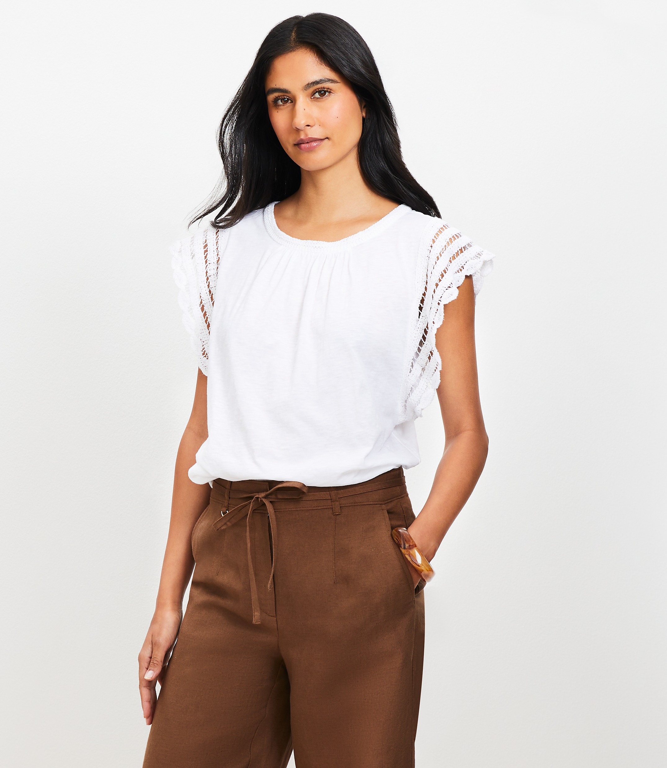 Petite Crochet Flutter Top