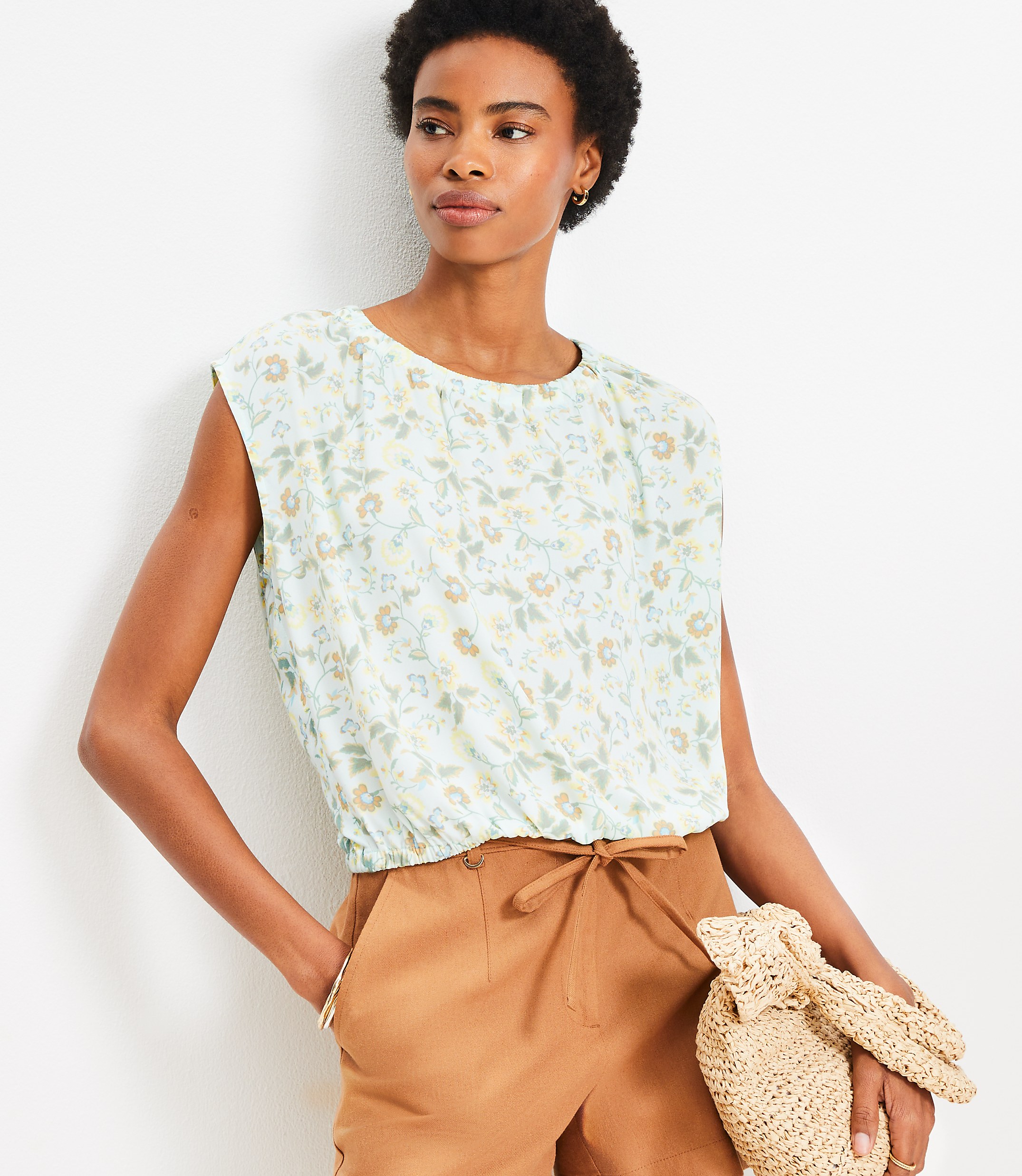 Garden Bubble Hem Mixed Media Top