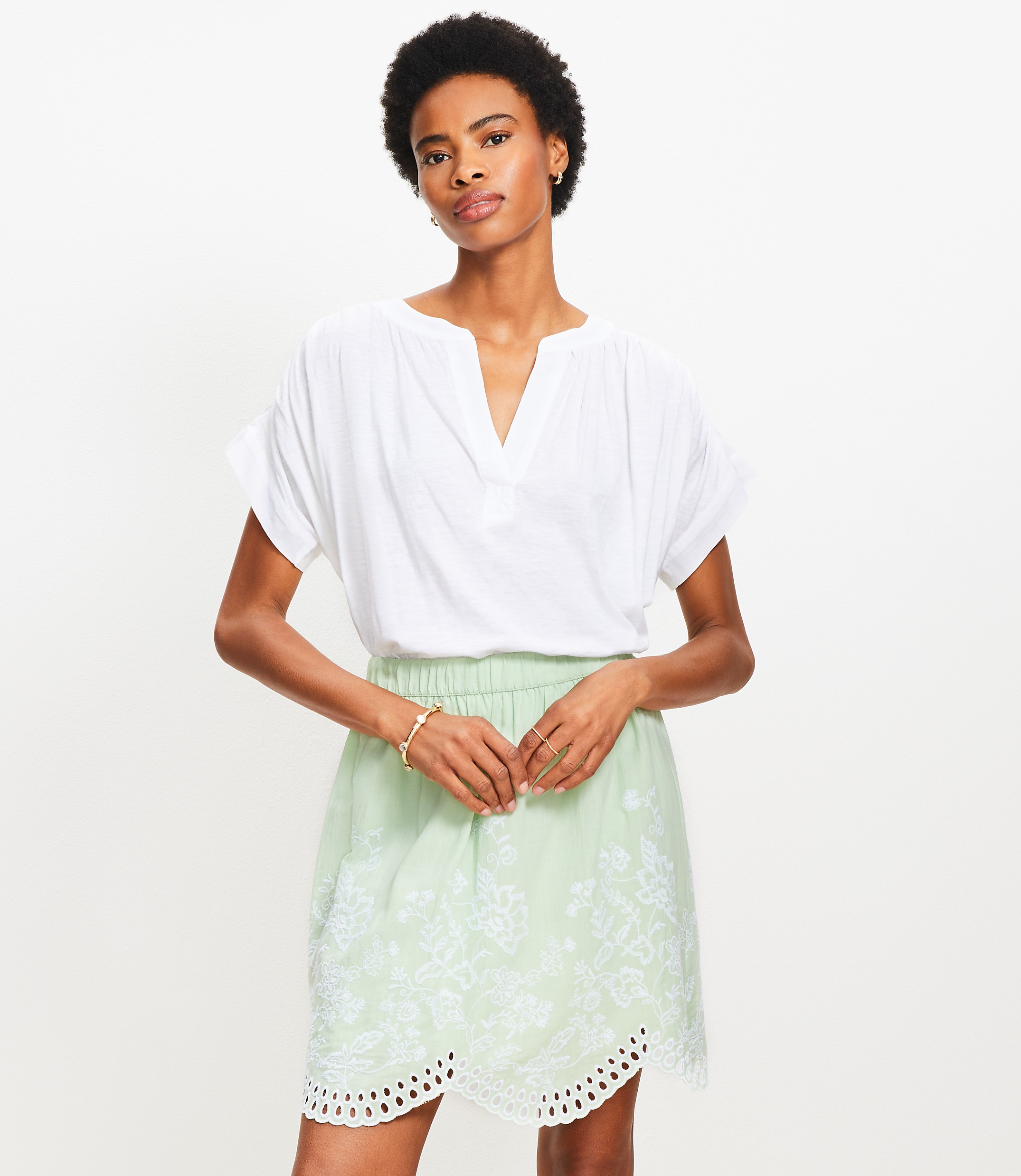 Petite Split Neck Mixed Media Top