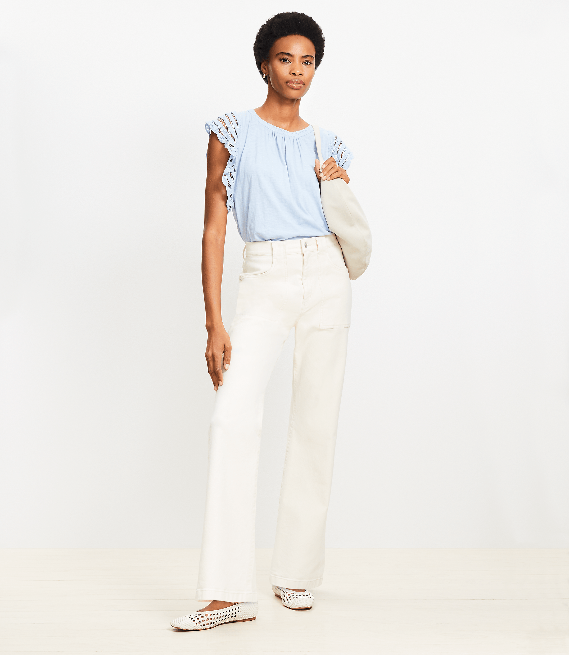 High Rise Relaxed Flare Utility Jeans in Ivory