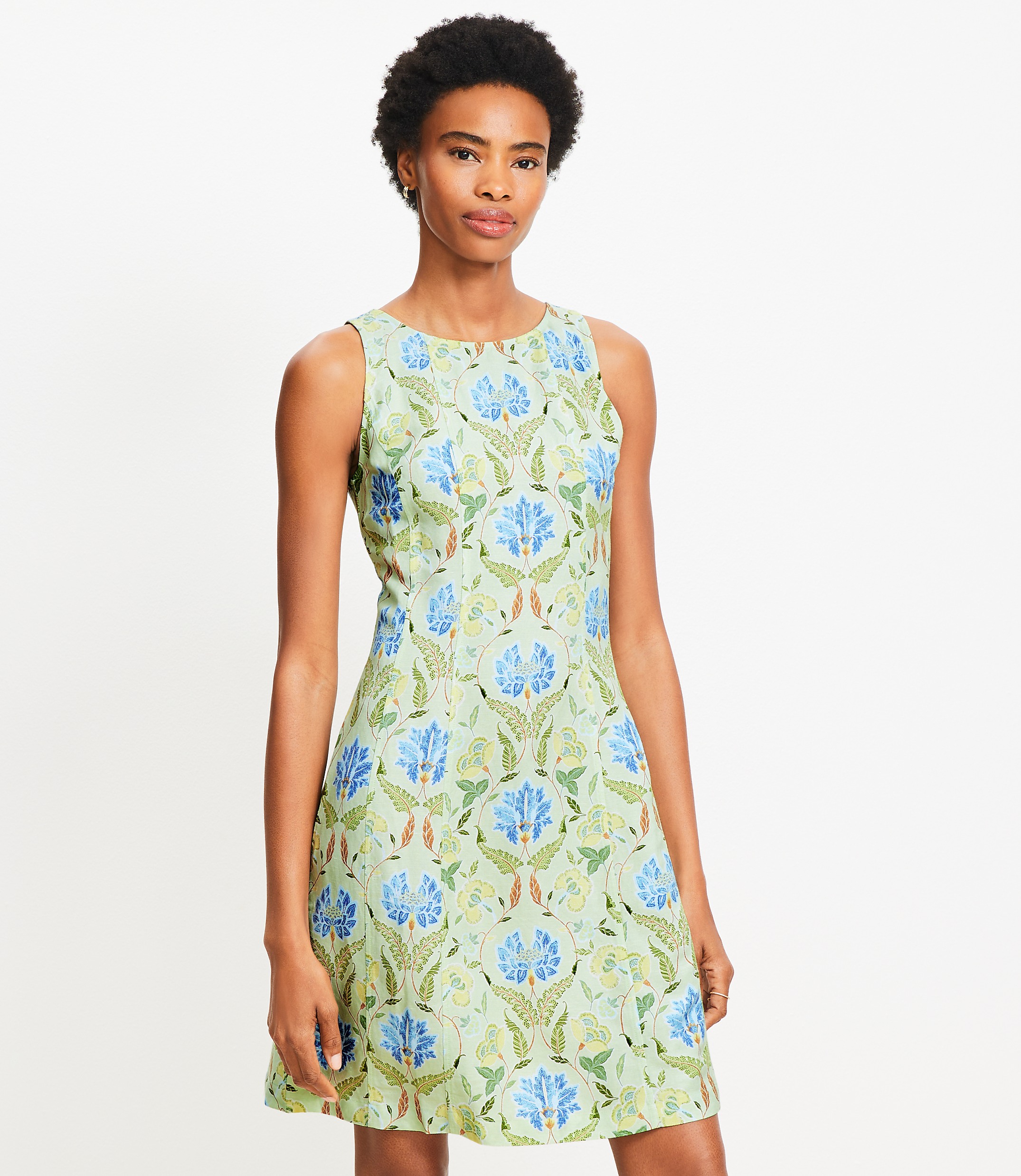 Petite Garden Linen Blend Seamed Mini Dress