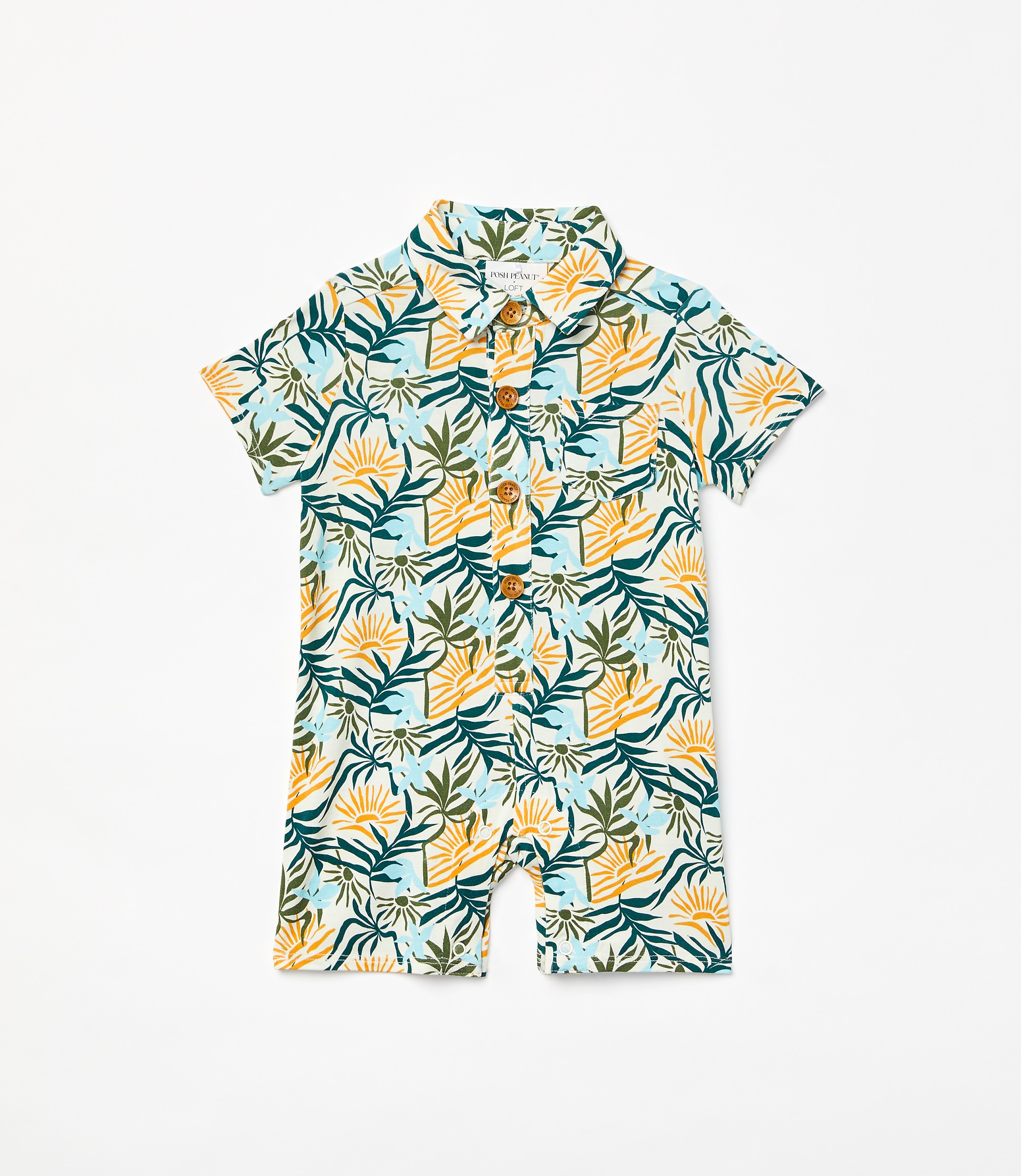 Posh Peanut X LOFT Sunset Short Sleeve Collared Henley Romper