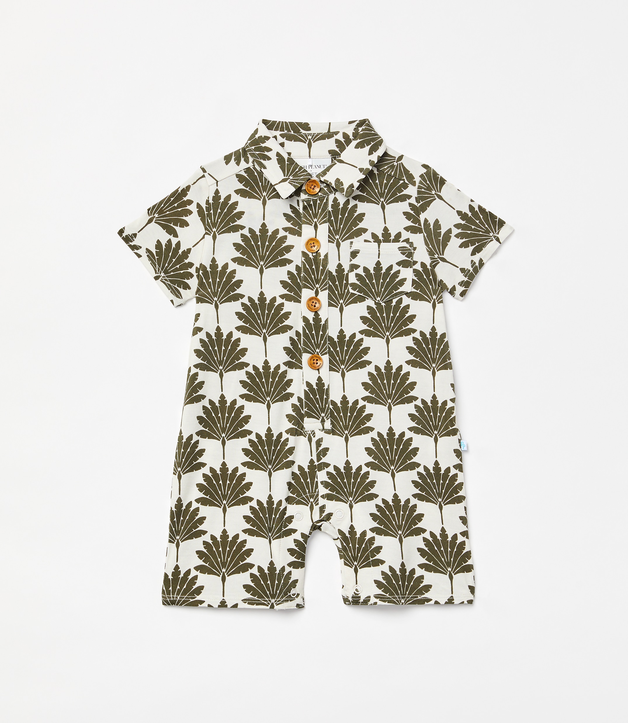 Posh Peanut X LOFT Palm Short Sleeve Collared Henley Romper