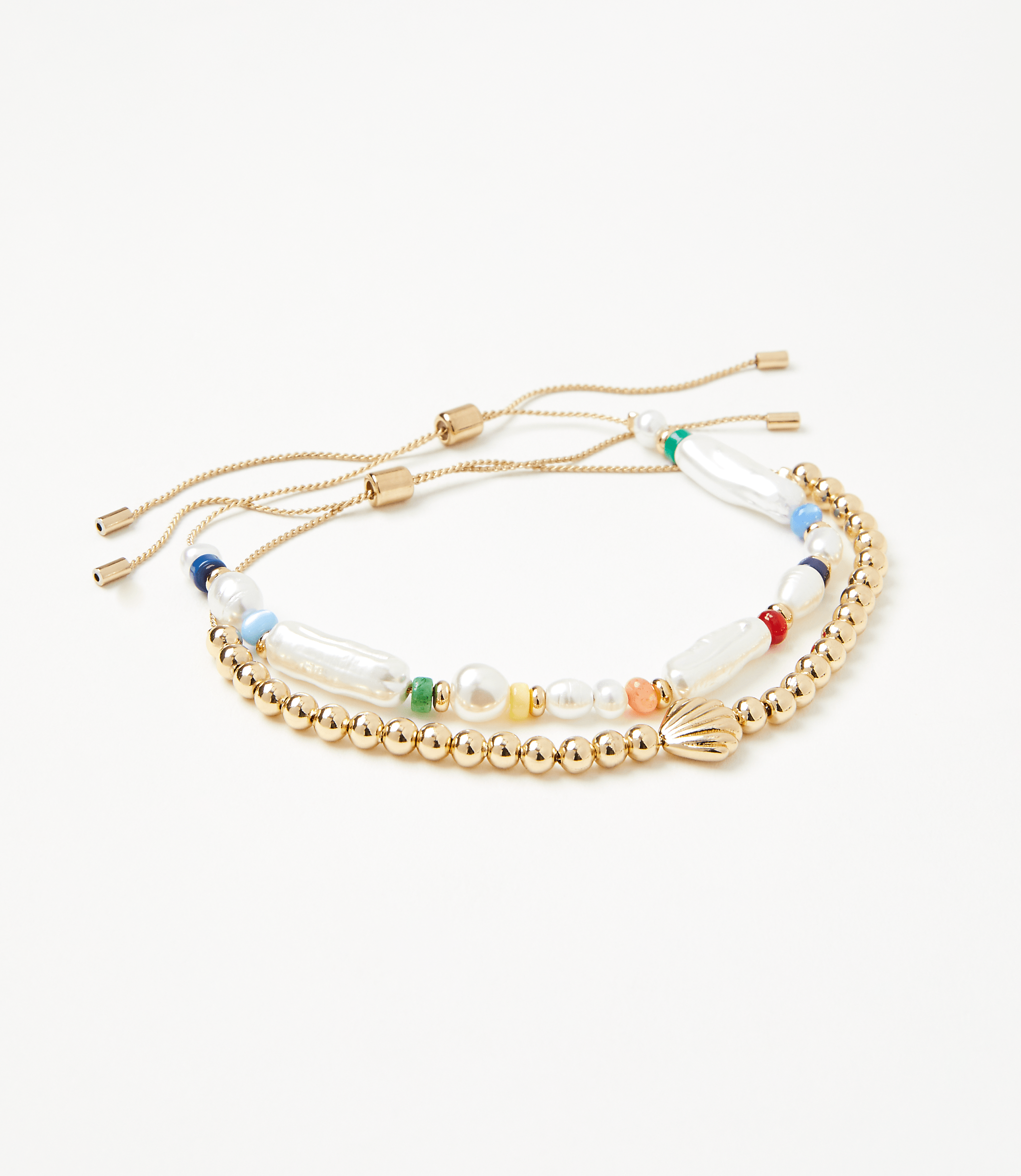 Pearlized Shell Pull Tie Bracelet Set