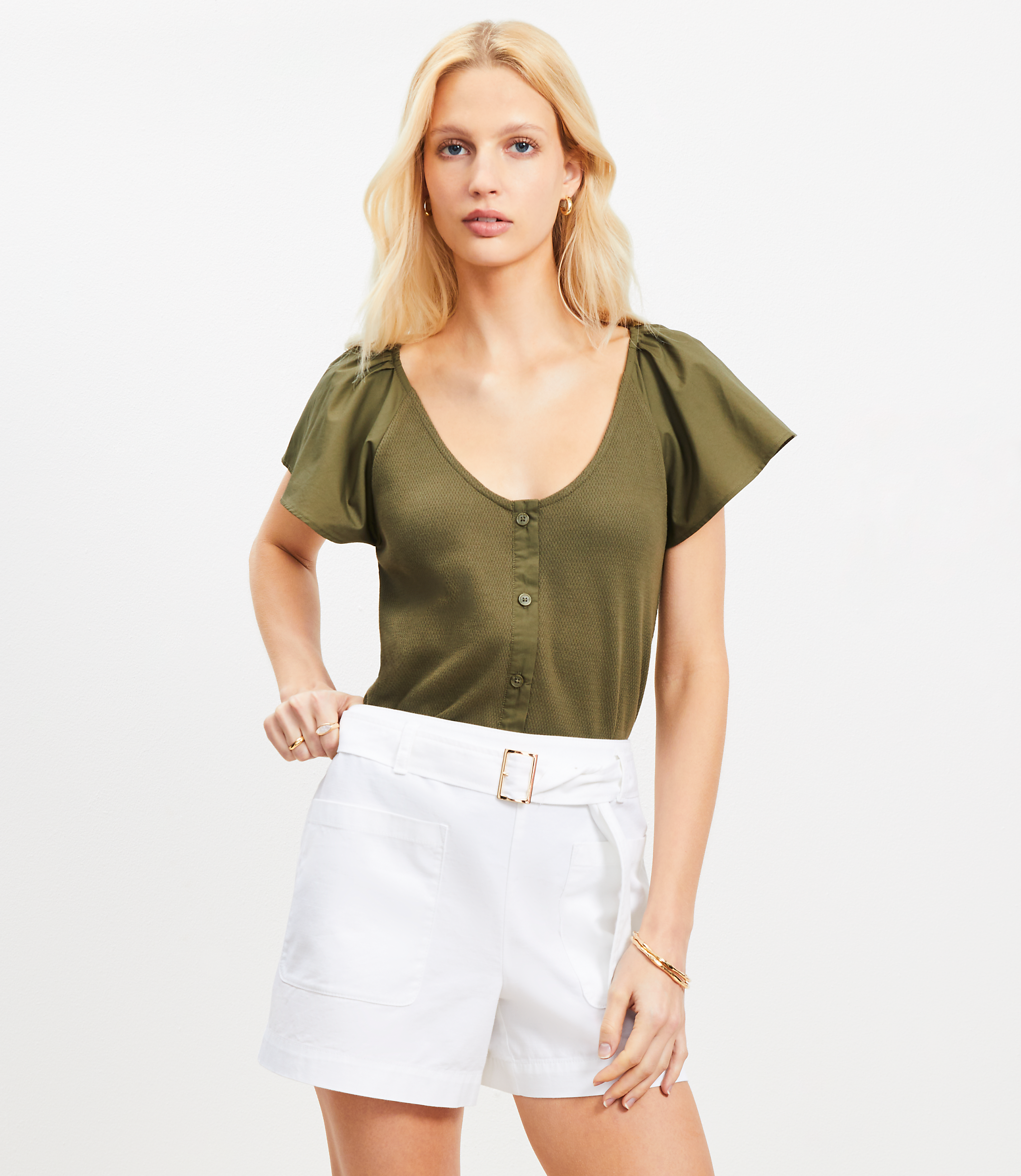 Flutter Sleeve Mixed Media Top
