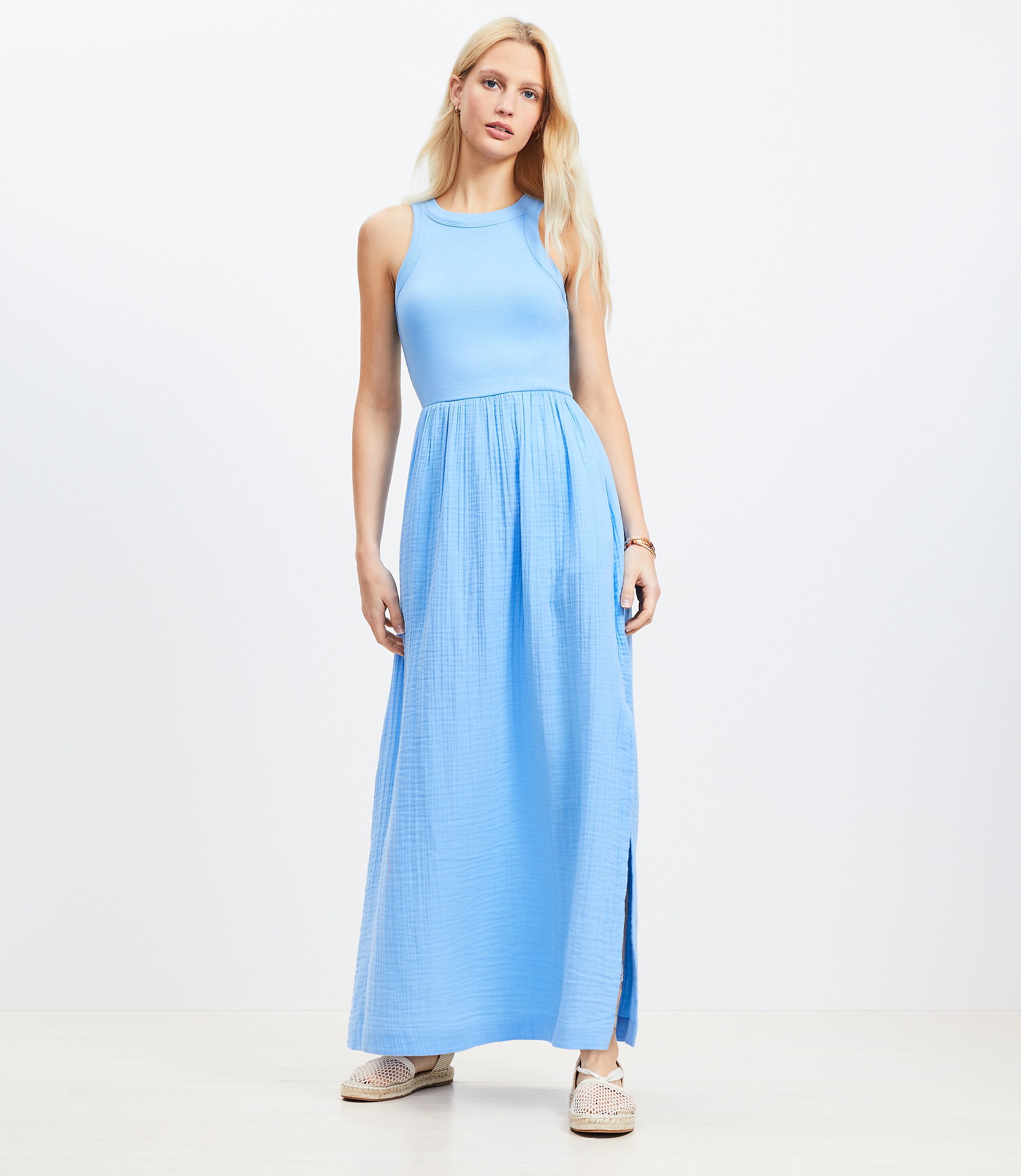 LOFT Beach Triple Cloth Mixed Media Maxi Pocket Dress