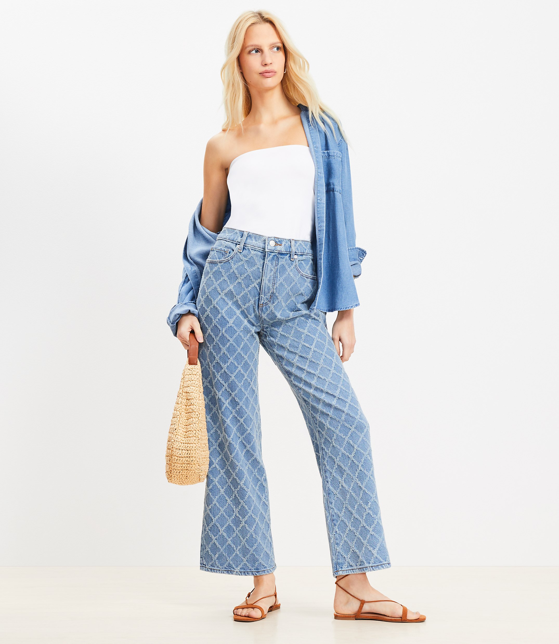 Diamond High Rise Wide Leg Crop Jeans in Mid Stone Wash