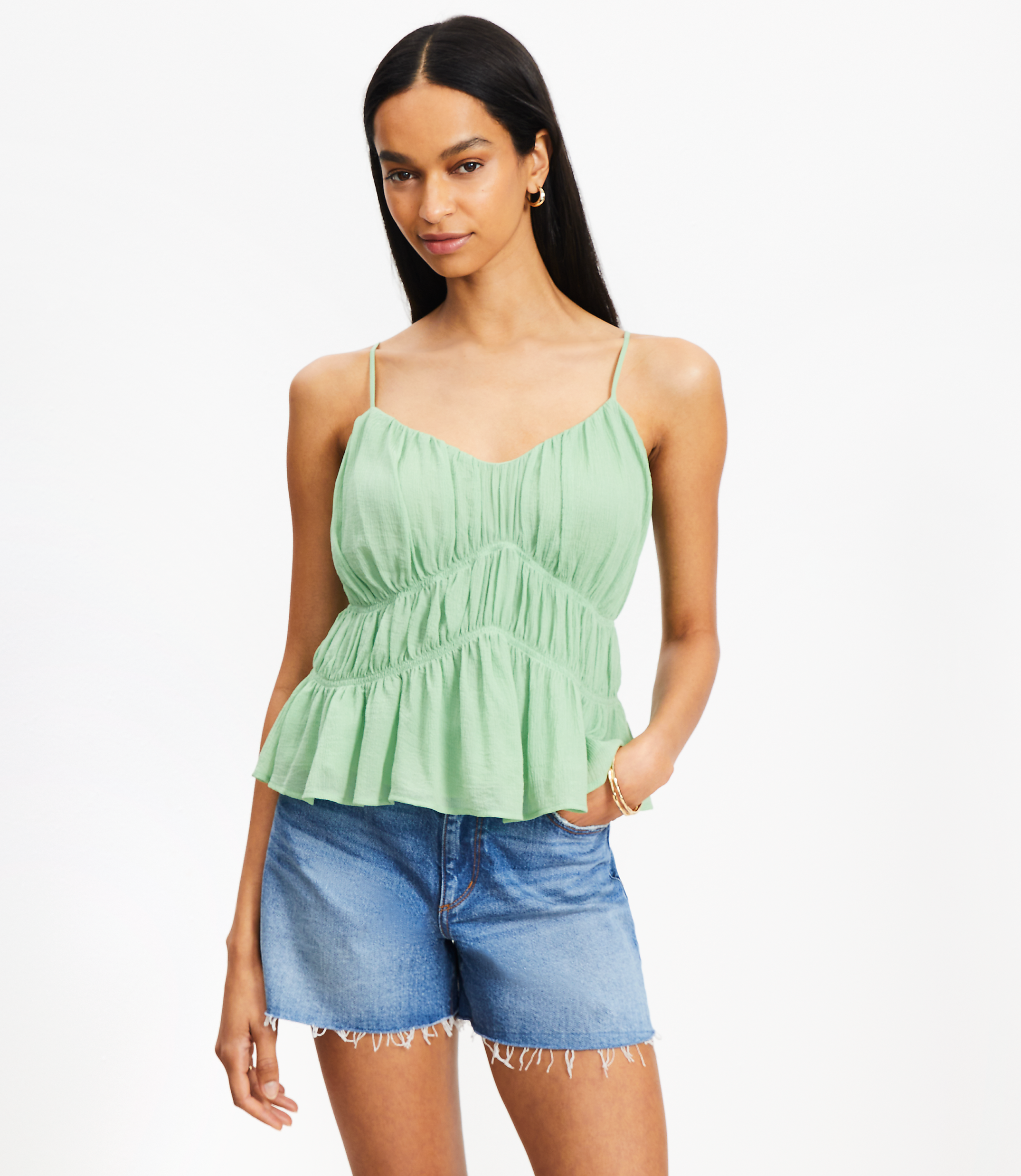 Smocked V-Neck Peplum Cami
