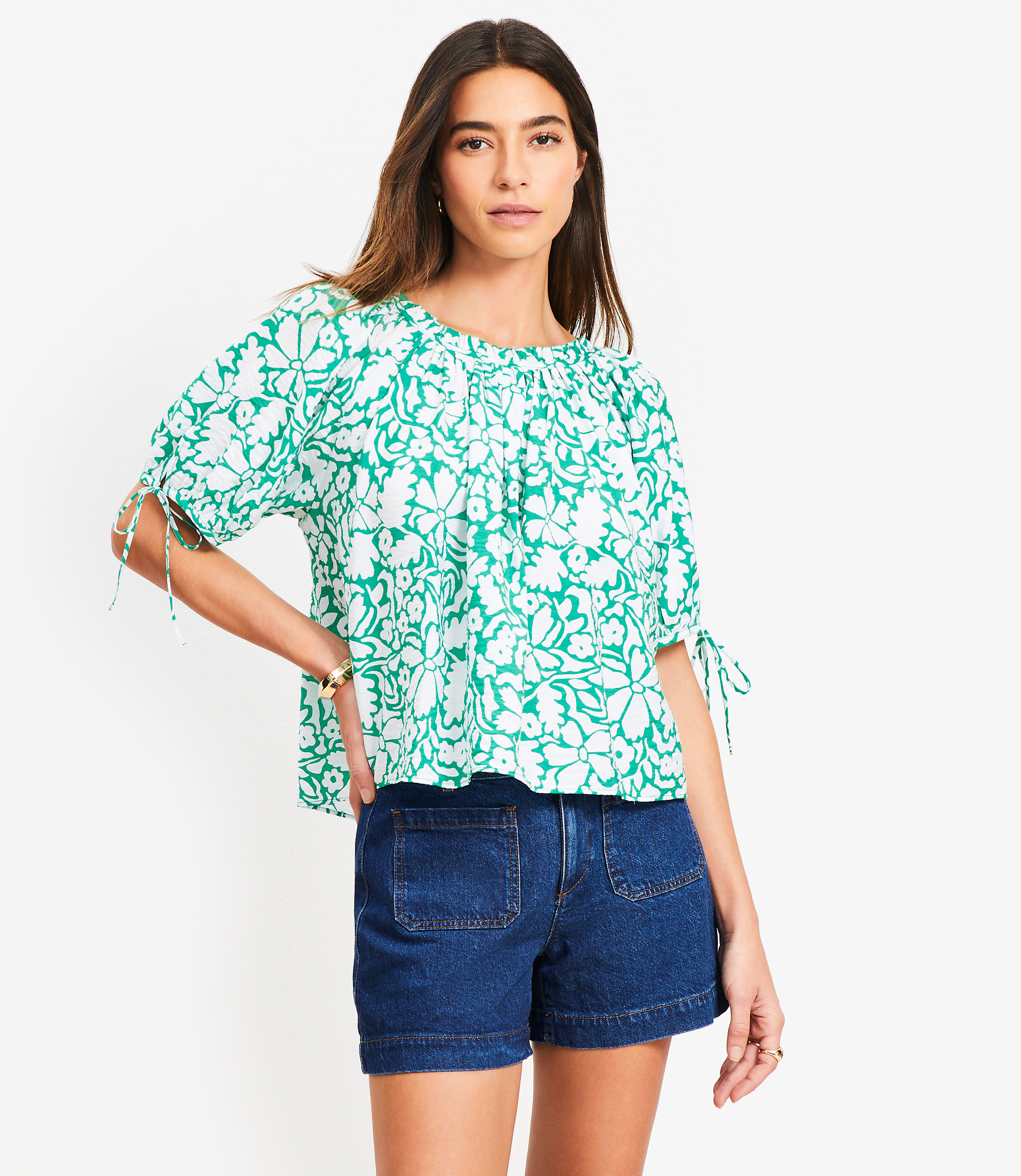 Petite Floral Tie Cuff Blouse